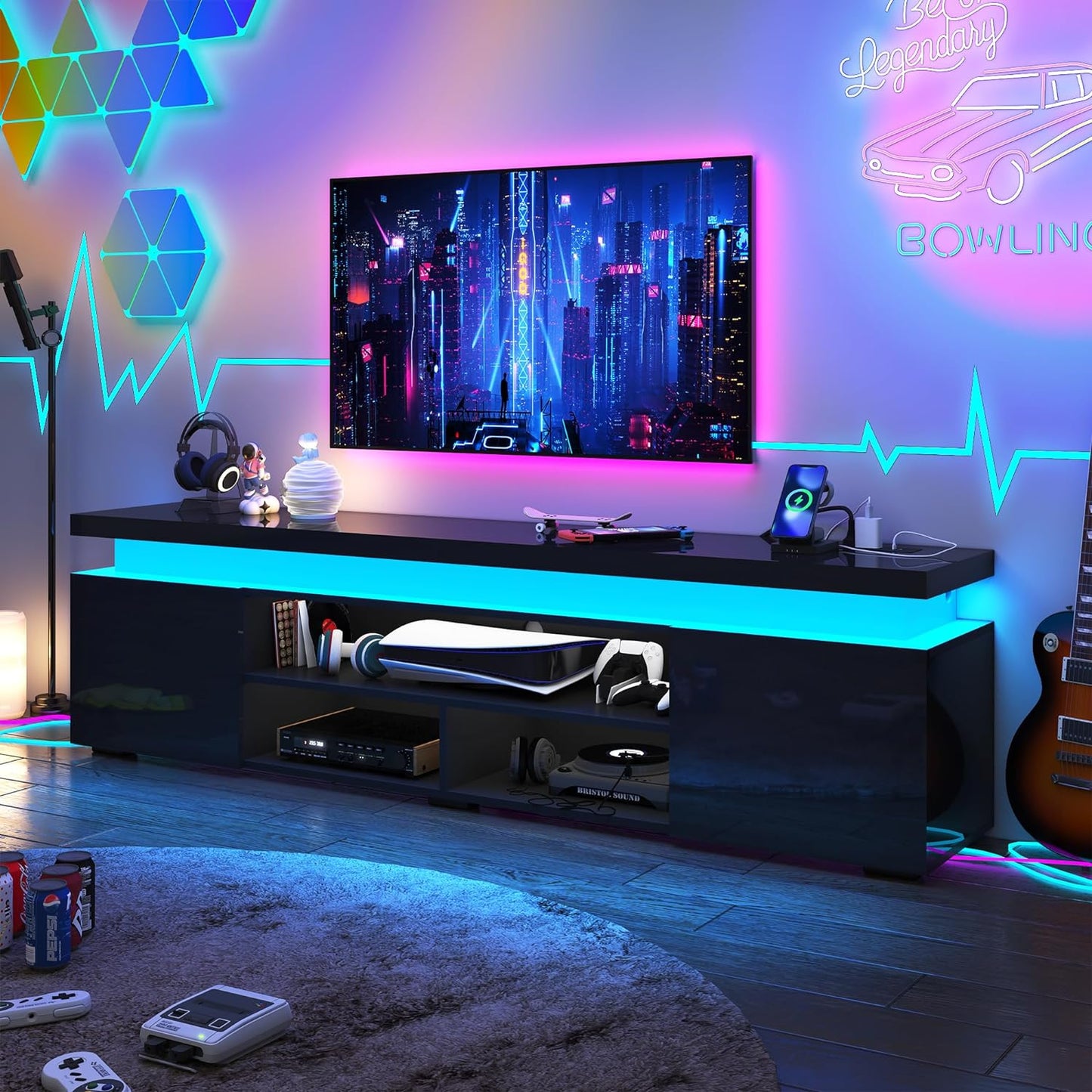Soporte de TV LED para TV de 85 pulgadas, moderno soporte de TV para juegos con