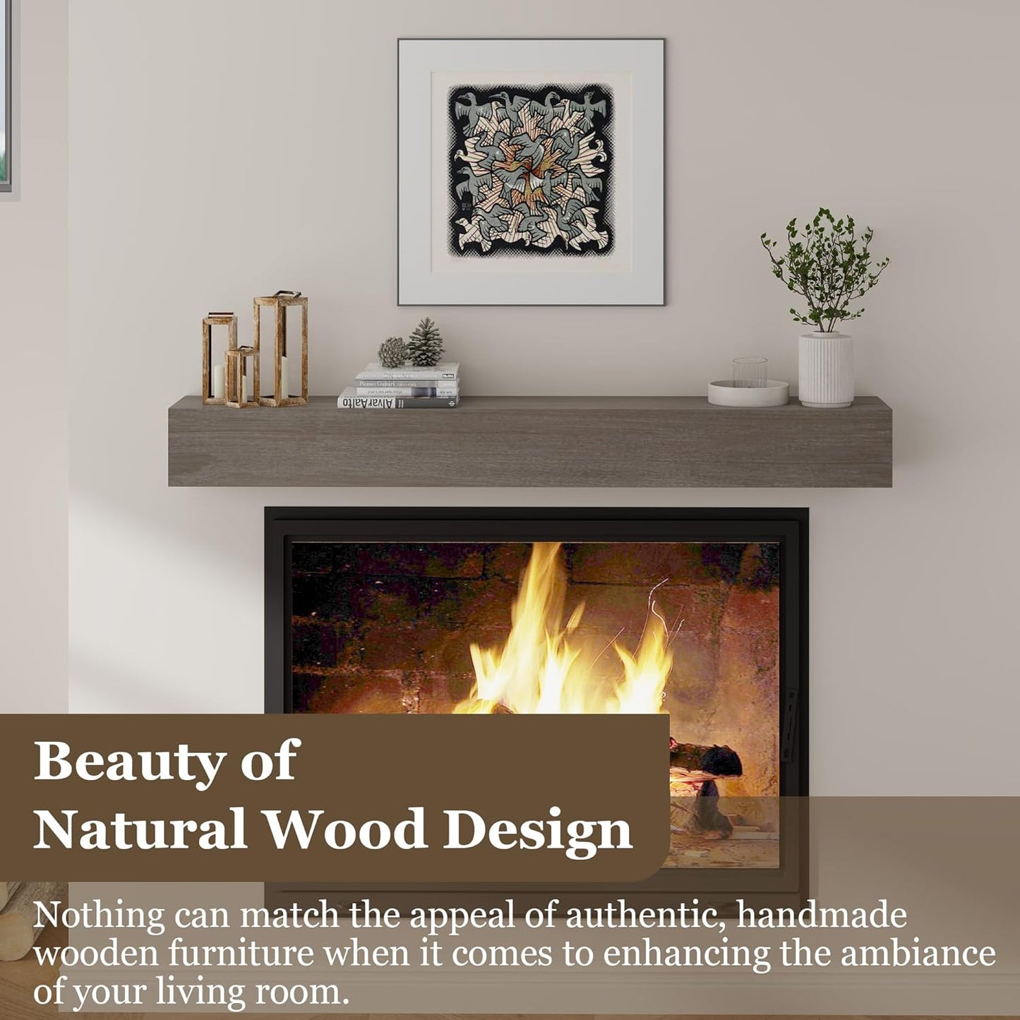 Mantel de chimenea Estantes flotantes de madera de 48 pulgadas de ancho Viga