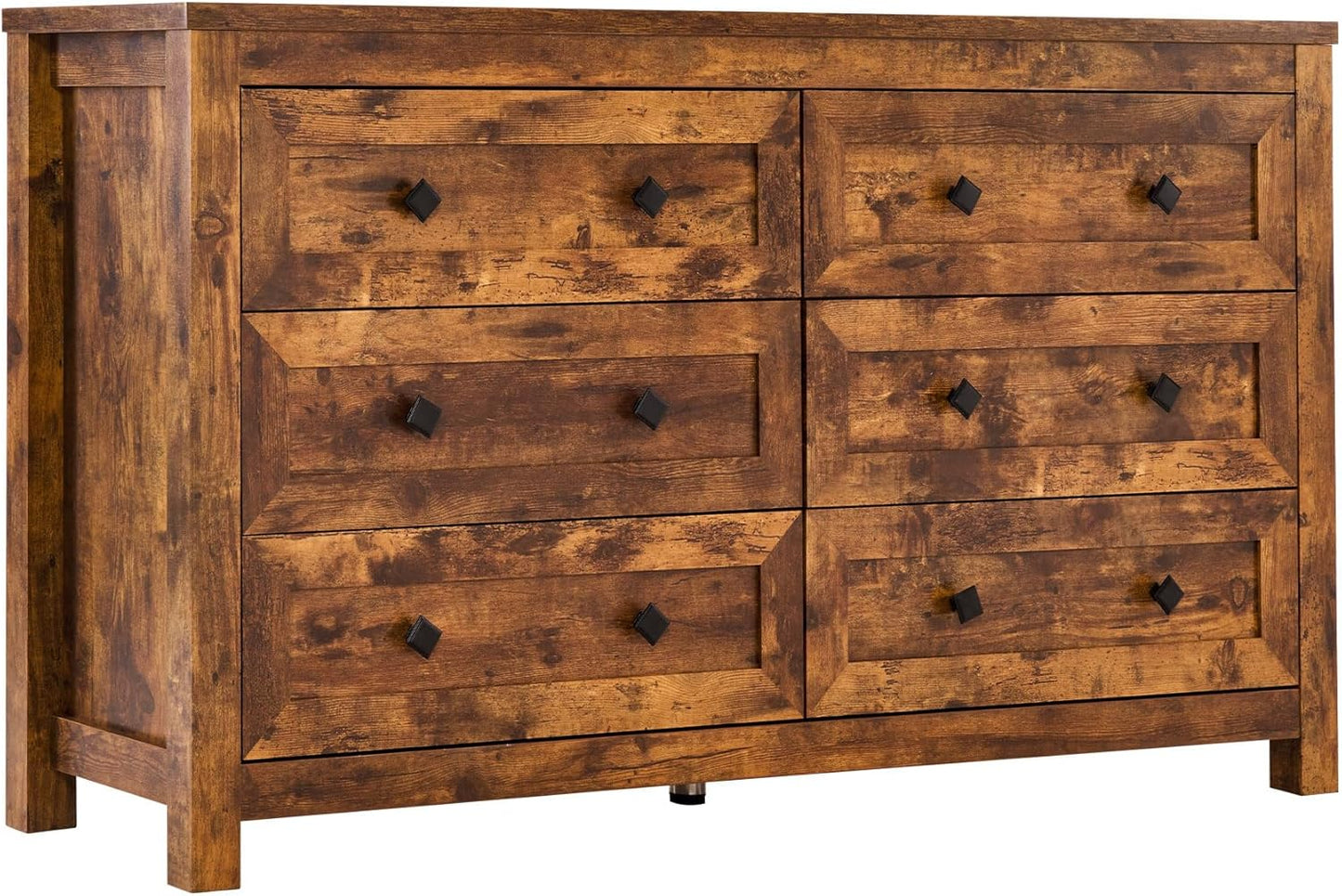 Cómoda de 6 cajones para dormitorio, cómoda de madera de granja con textura de