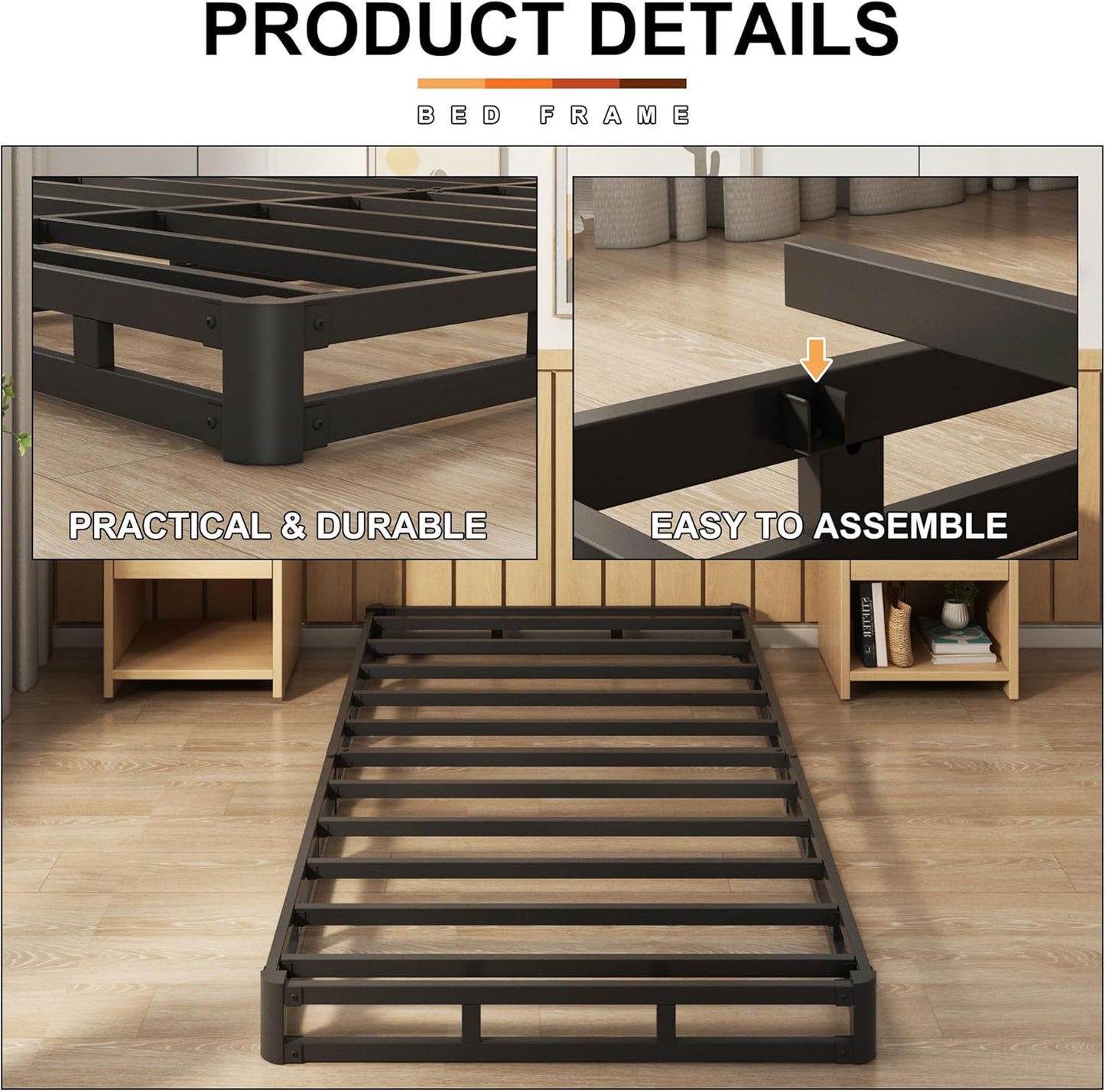 EMODA Base de cama con somier individual de 5 pulgadas, base de colchón de