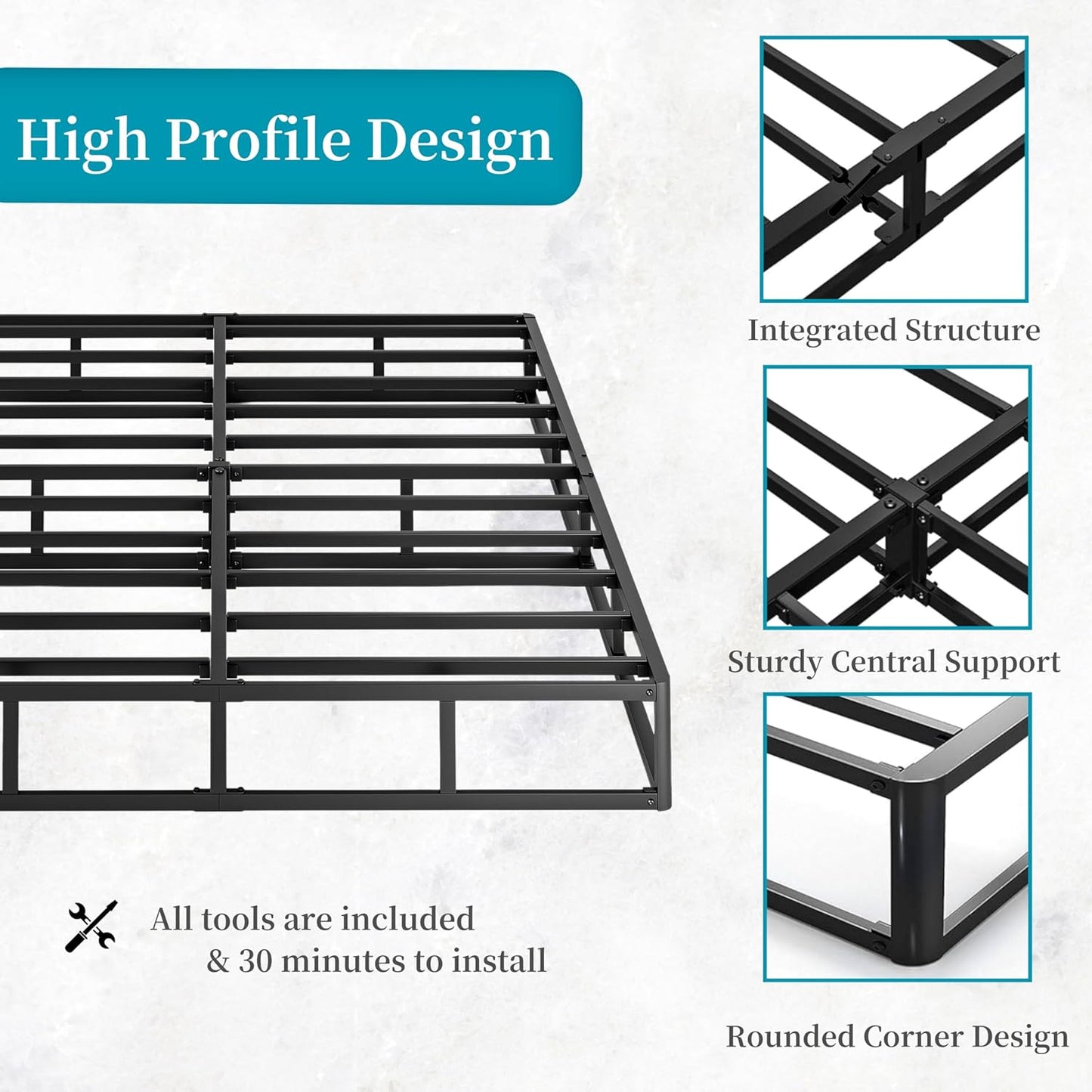 Somier de 7 pulgadas para cama matrimonial, base de colchón de marco de metal