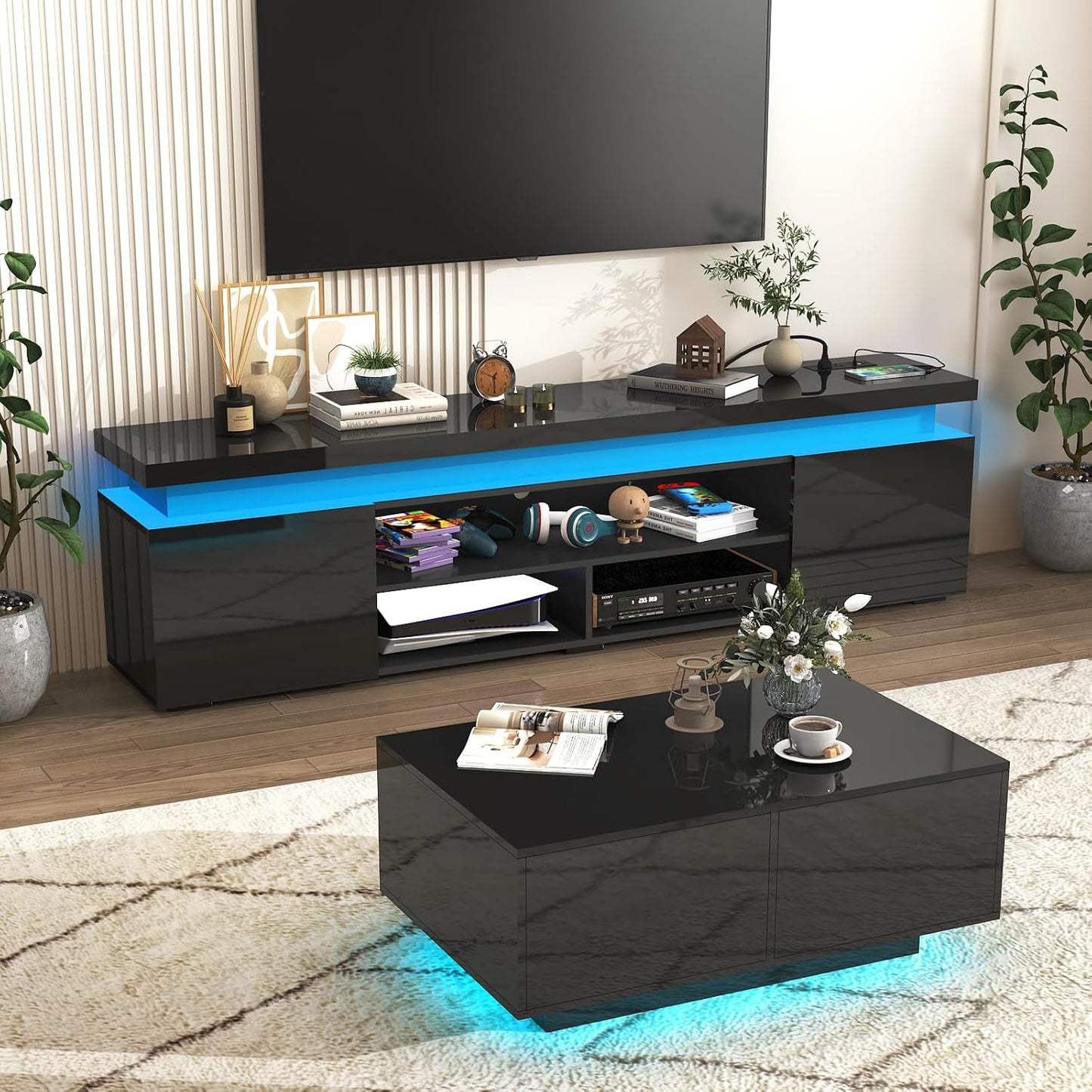 Soporte de TV LED para TV de 85 pulgadas, moderno soporte de TV para juegos con