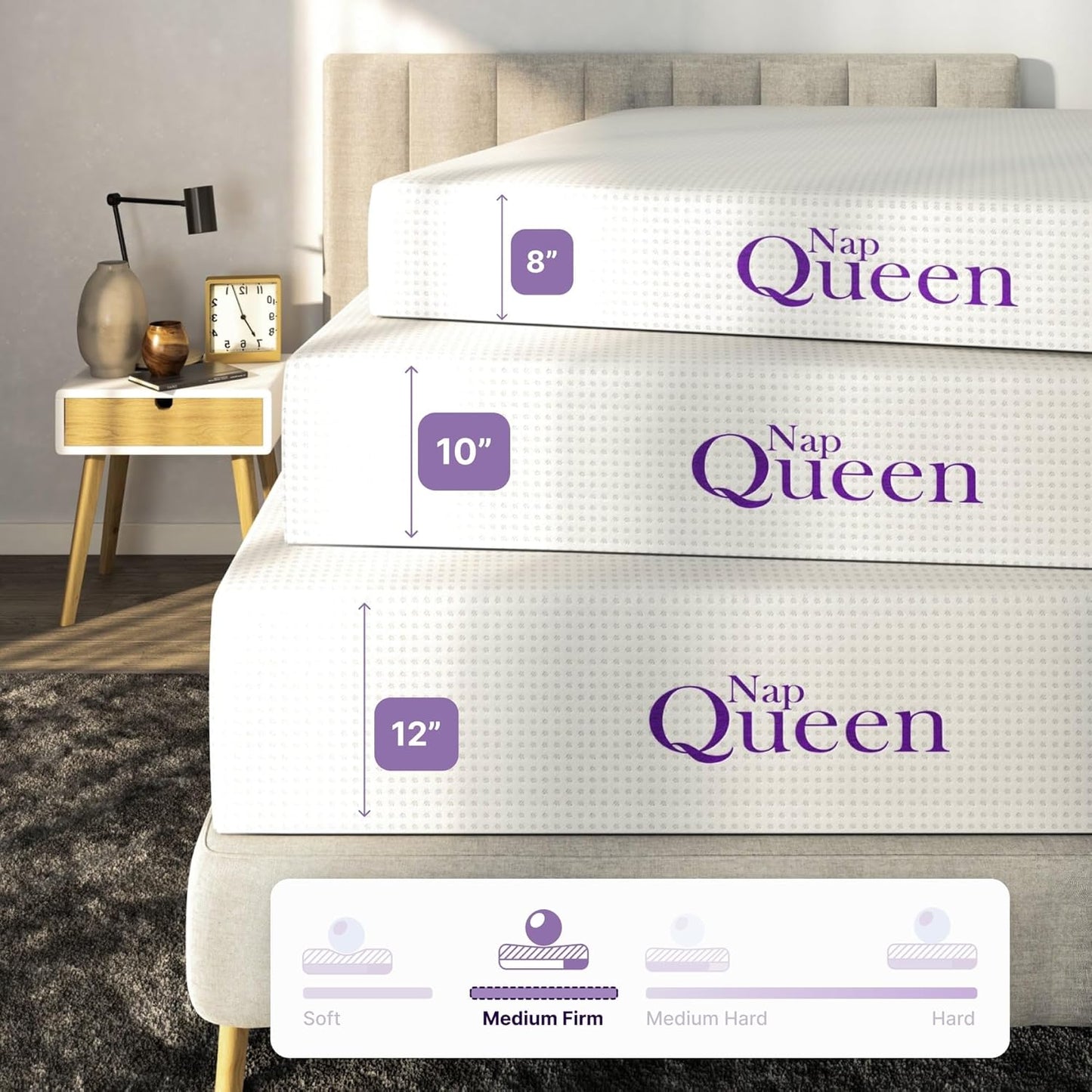 Colchón tamaño Queen de 8 pulgadas, colchón de espuma viscoelástica de carbón