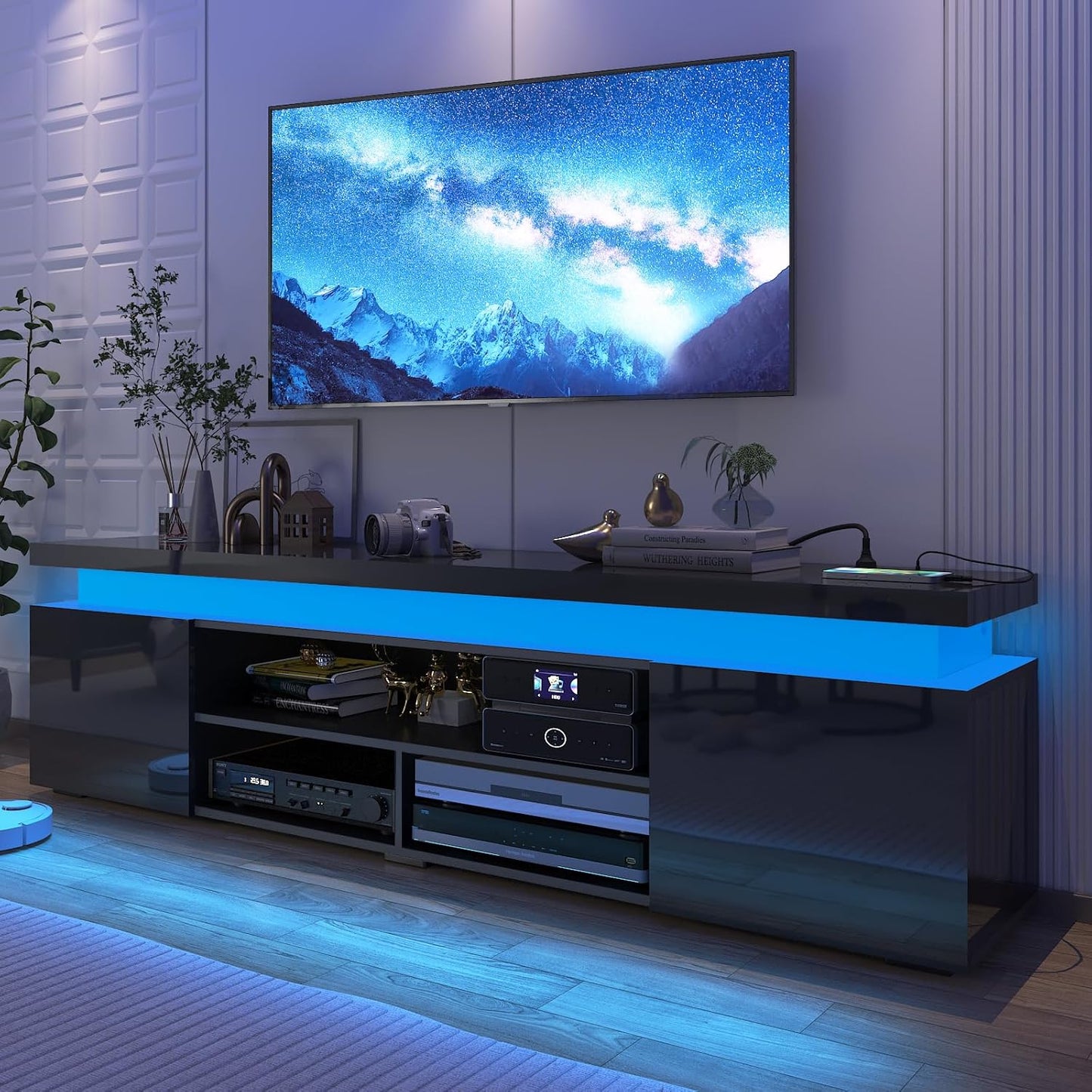 Soporte de TV LED para TV de 85 pulgadas, moderno soporte de TV para juegos con