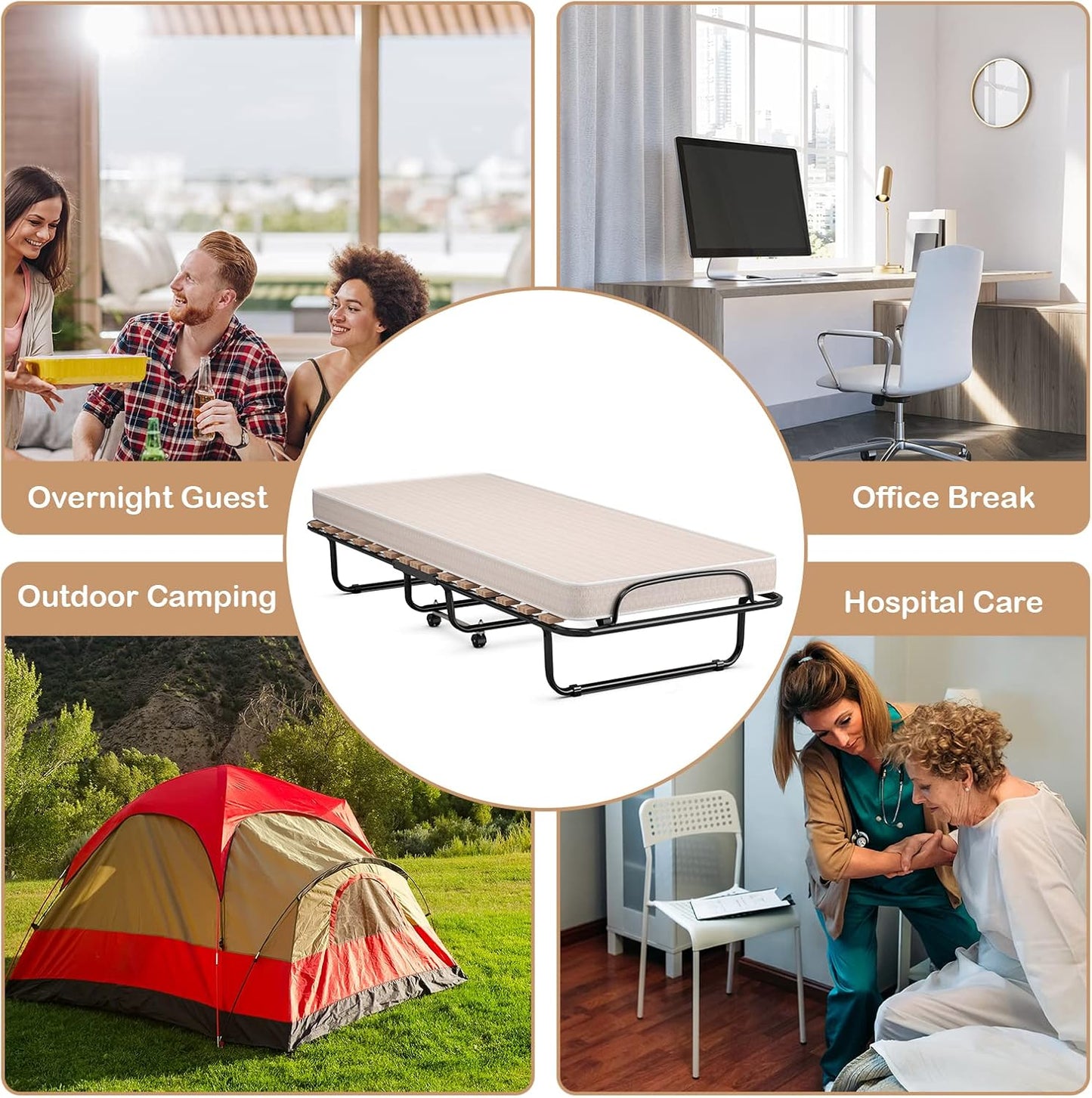 Cama plegable plegable con colchón de espuma viscoelástica suave, cama portátil