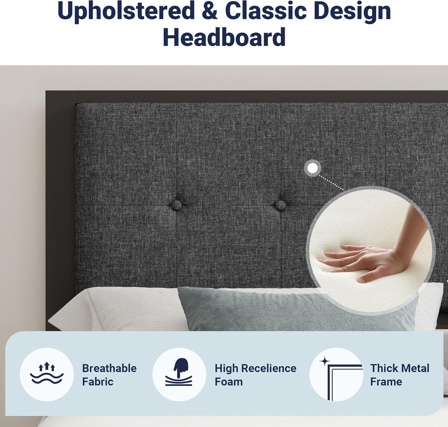 Base de cama individual con cabecera tapizada con botones para niños, base de