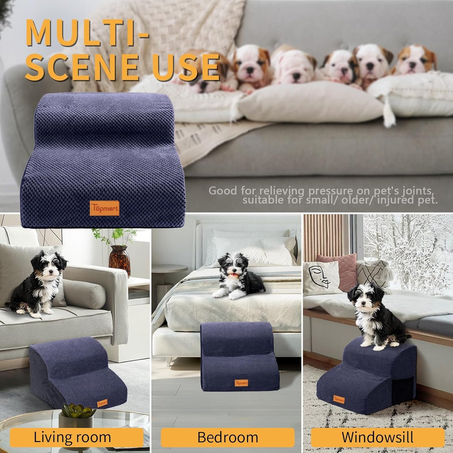 Escalones de espuma de alta densidad para mascotas de 2 niveles, 11.8 pulgadas
