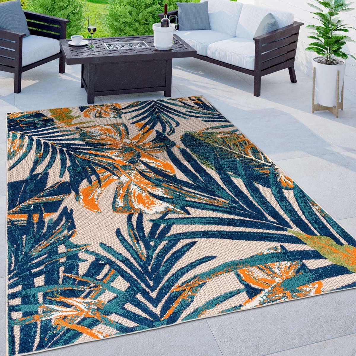 Alfombra de área para interiores y exteriores con hojas florales tropicales, 8