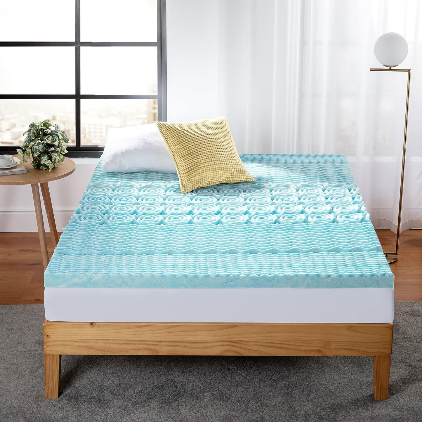 Cubrecolchón de espuma viscoelástica de gel refrescante de té verde de 2