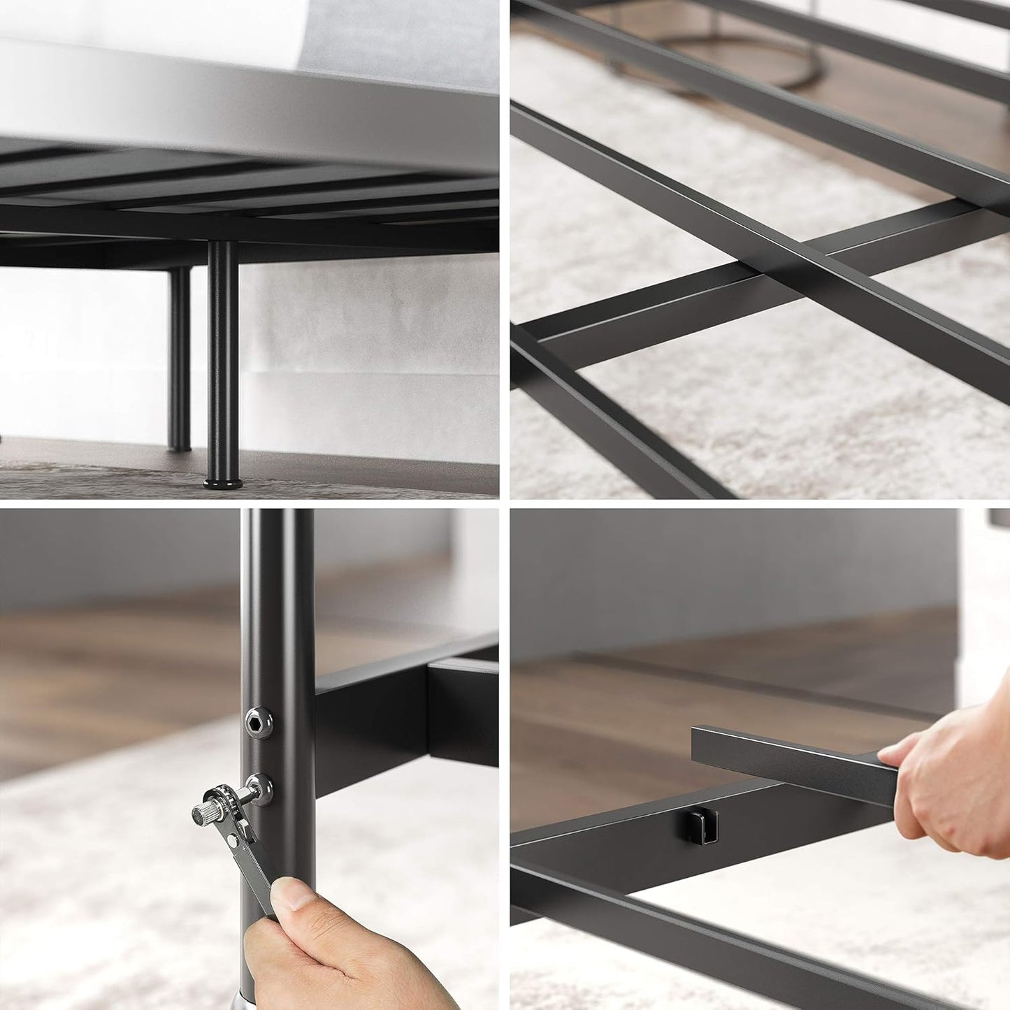 Florence Base de cama con plataforma de metal, base de colchón, no necesita