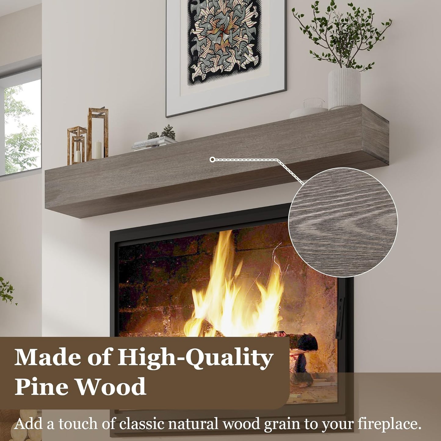 Mantel de chimenea Estantes flotantes de madera de 48 pulgadas de ancho Viga