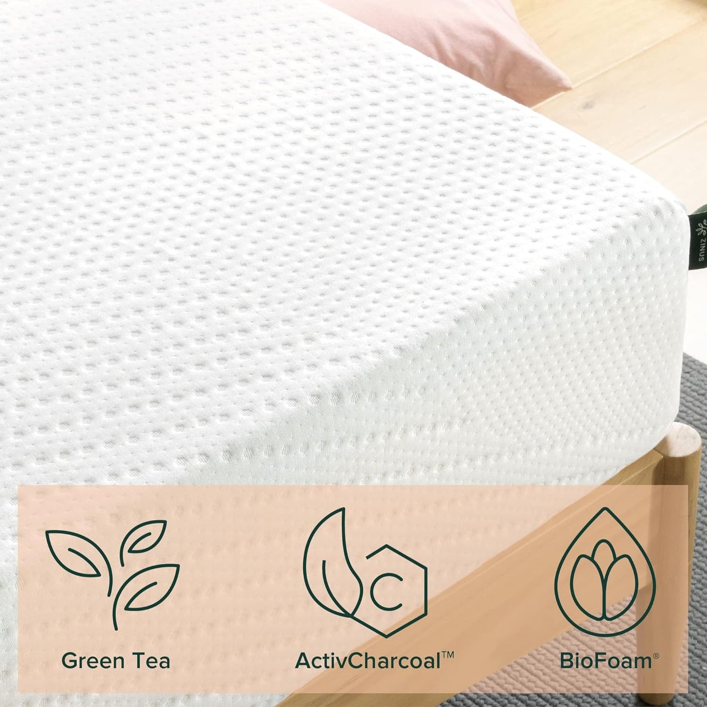 Colchón de espuma viscoelástica esencial de té verde de 10 pulgadas, cama en