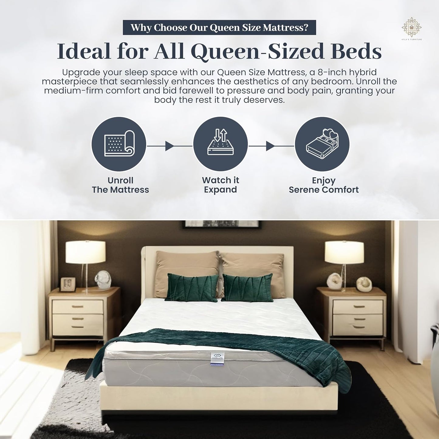 Colchón de cama Queen Colchón híbrido de 8 pulgadas tamaño Queen con espuma
