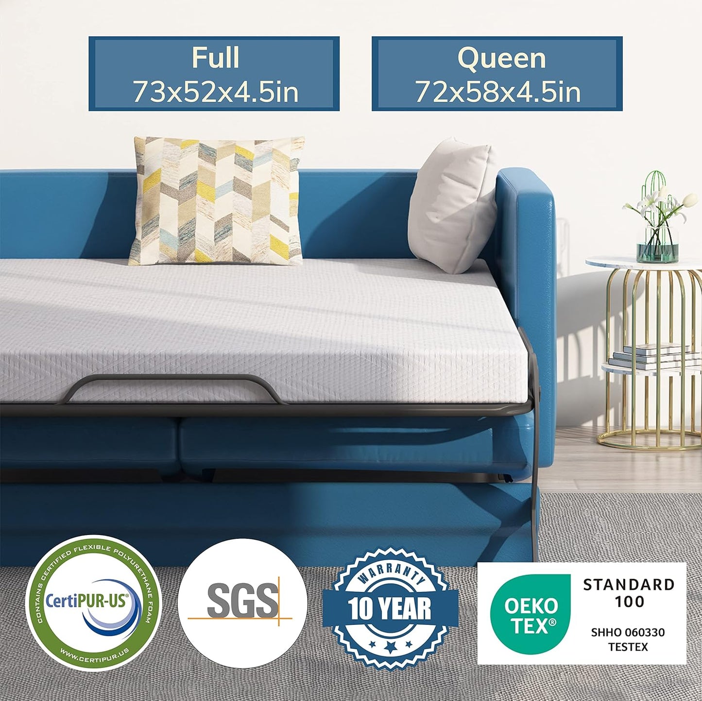 EGOHOME Colchón de repuesto de espuma viscoelástica Queen de 4.5 pulgadas para