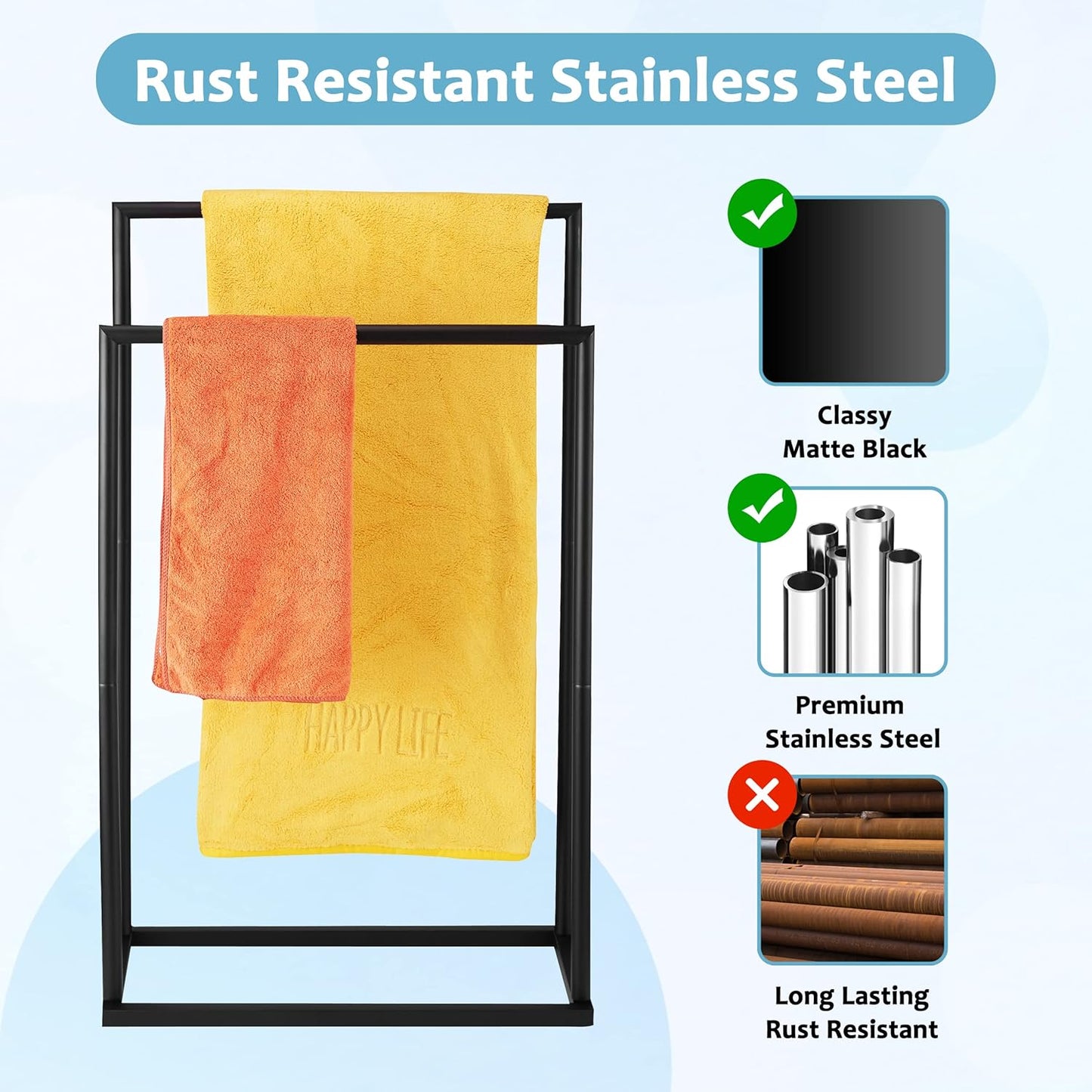 Toalleros para baño, 2 niveles de acero inoxidable para toalla de baño, estante