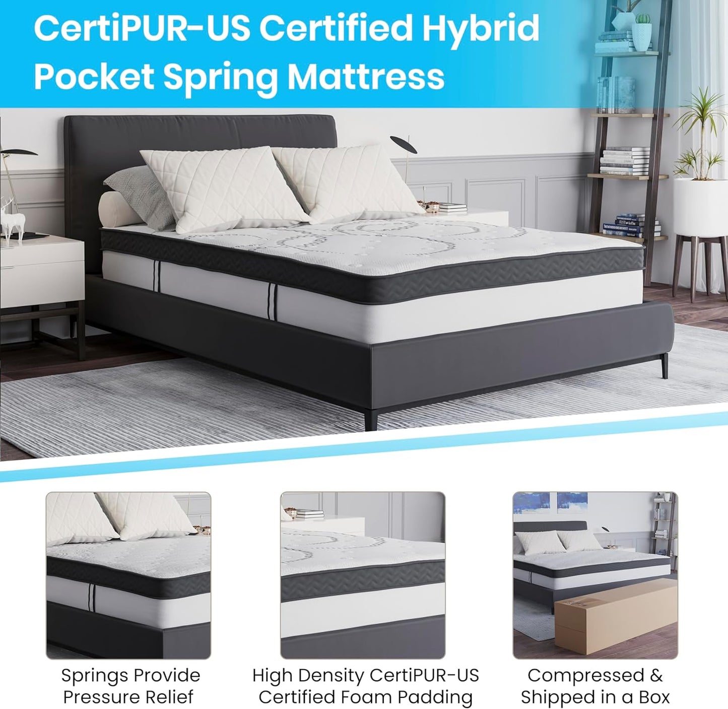 Colchón Capri cómodo, de espuma certificada por CertiPUR-US, de 12 pulgadas,