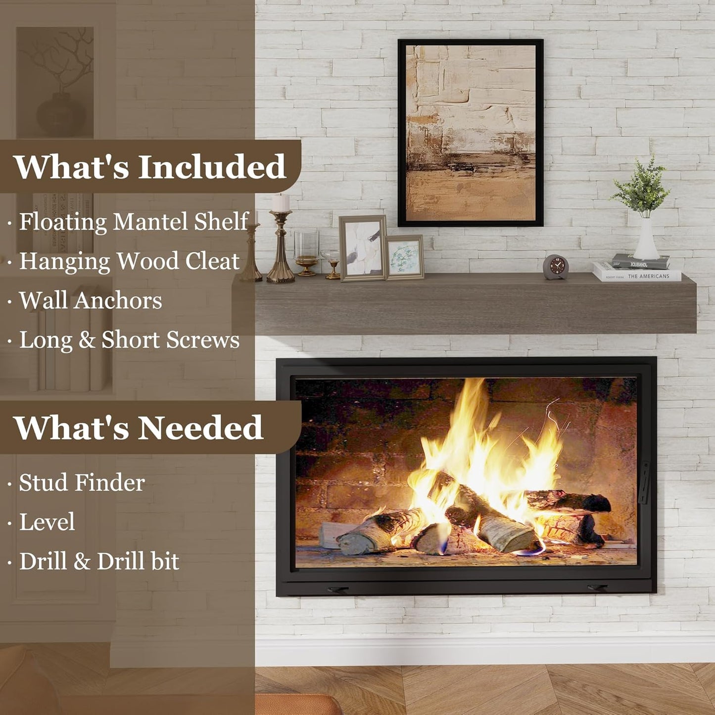Mantel de chimenea Estantes flotantes de madera de 48 pulgadas de ancho Viga