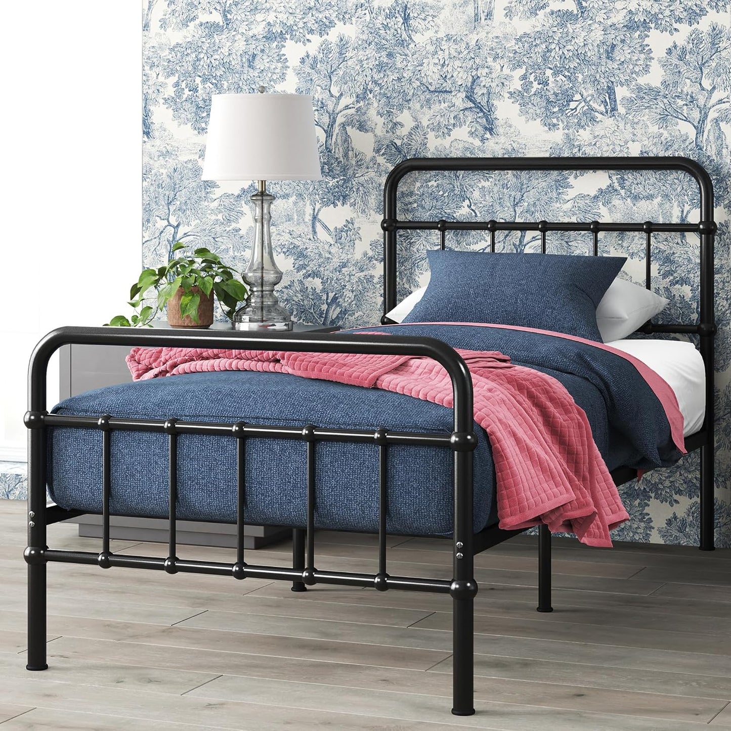 Florence Base de cama con plataforma de metal, base de colchón, no necesita