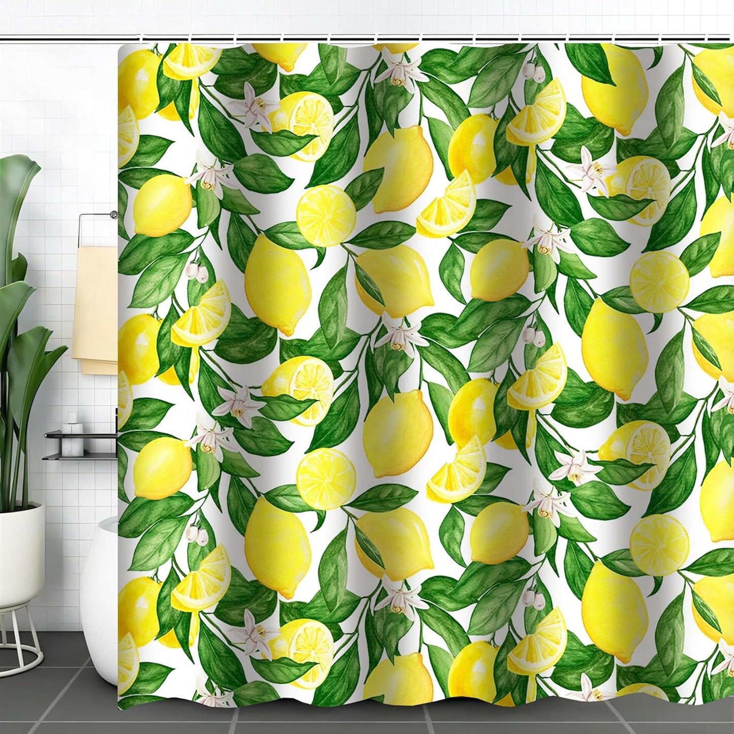 Fruit Shower Curtain Lemon Shower Curtain with 12 Hooks Cute Colorful Bright