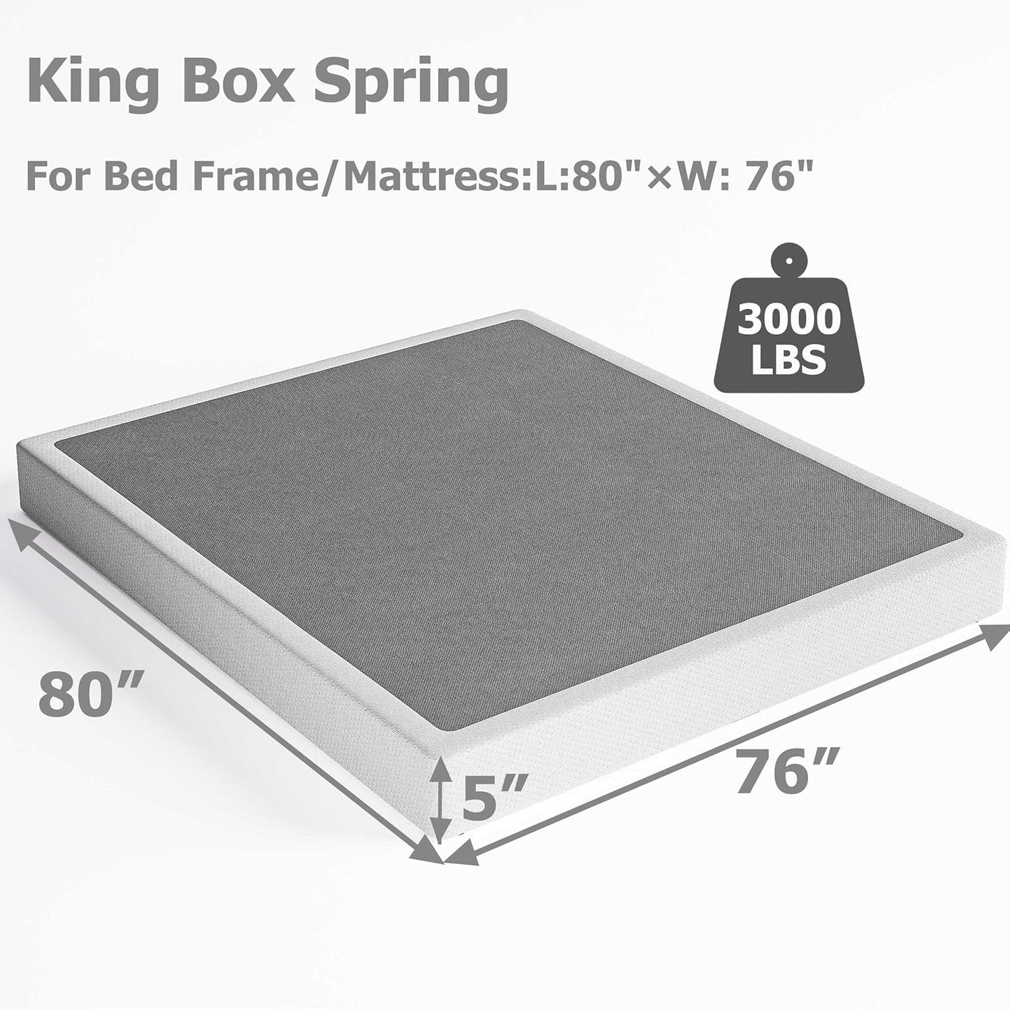 Box Spring King Base de colchón de metal de 5 pulgadas, estructura resistente