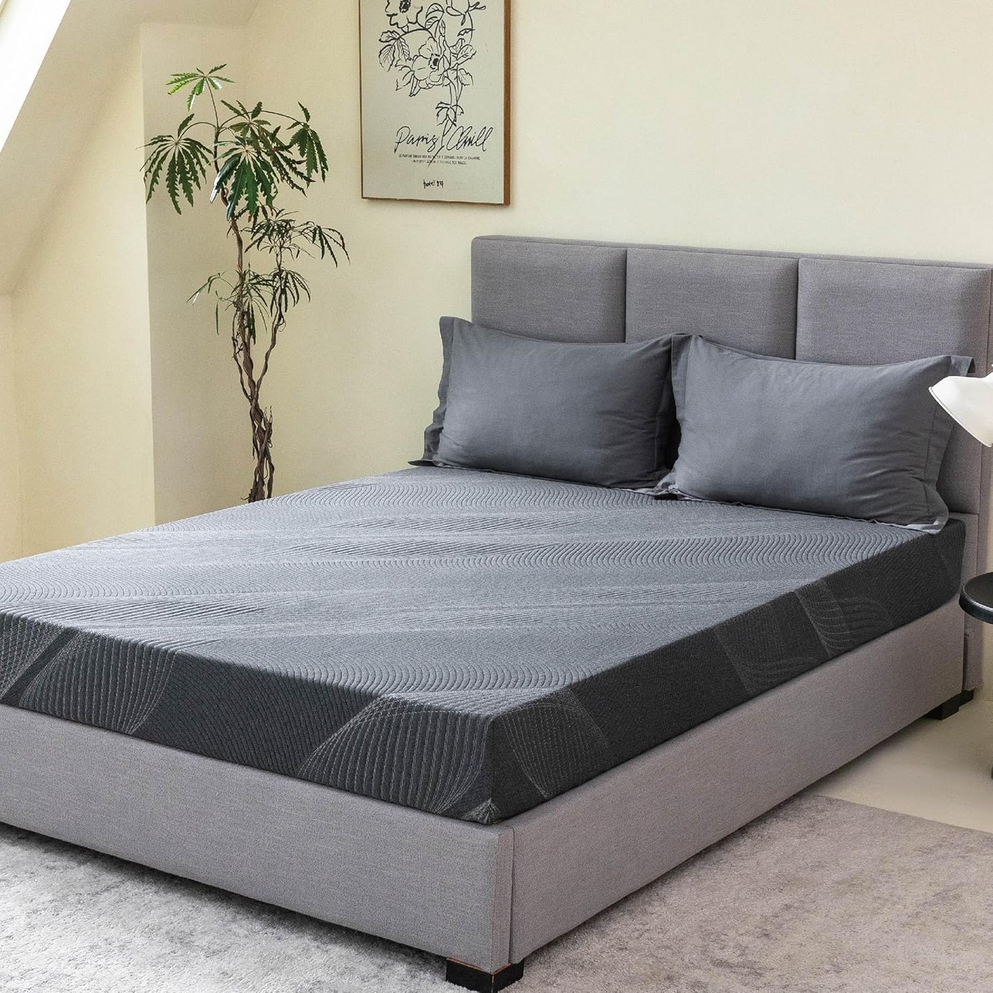 Colchón individual XL de espuma viscoelástica de carbón de 8 pulgadas en una