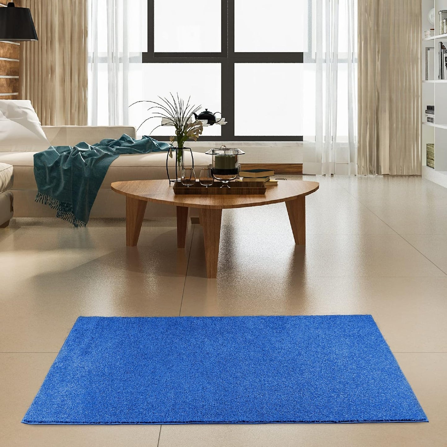 Furnish my Place Alfombra moderna de felpa de color azul índigo, alfombra de