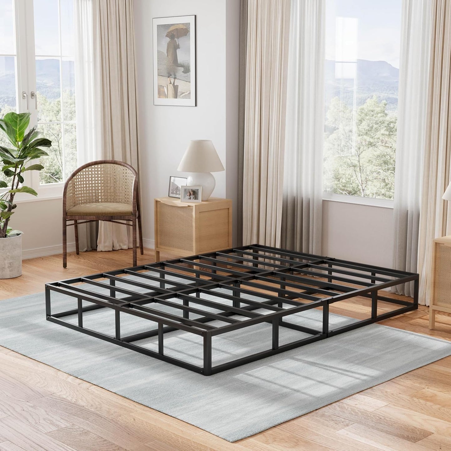 Queen Box Spring Base de colchón de 9 pulgadas de alto perfil con marco de