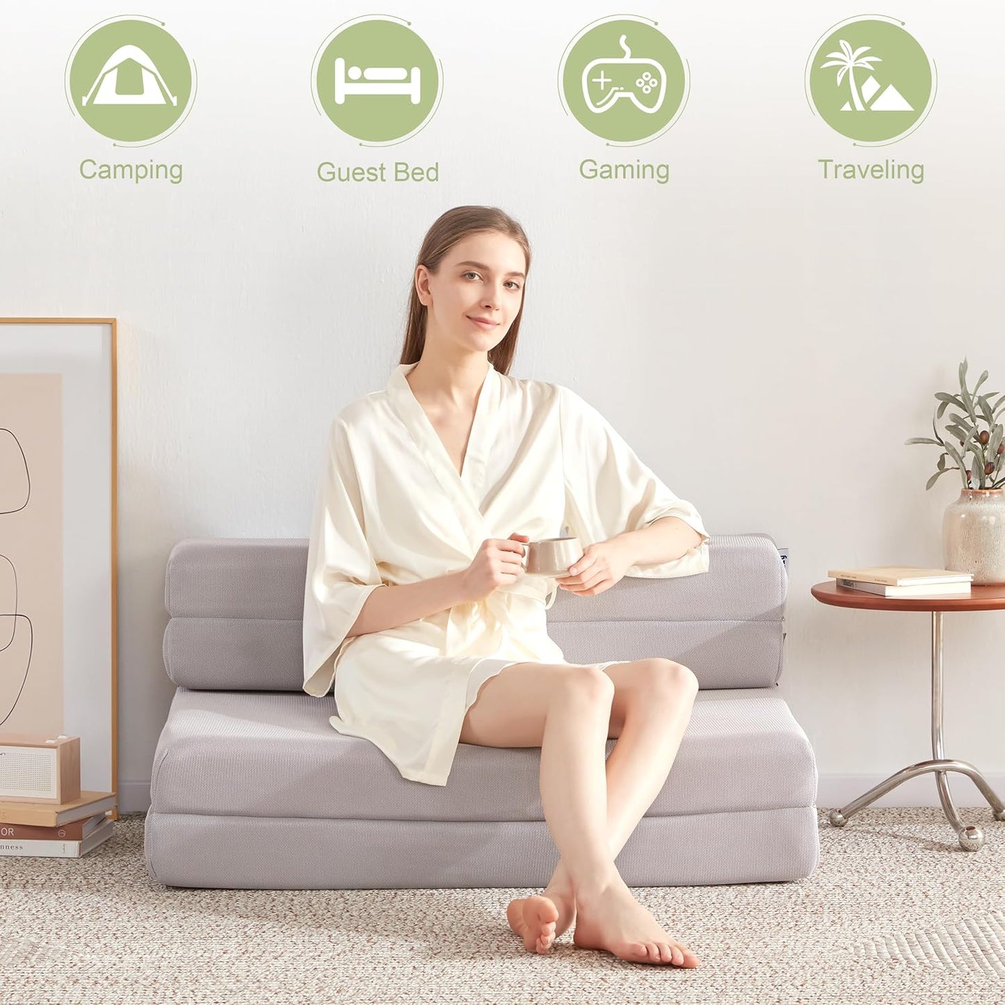 Colchón plegable de 4 pulgadas, sofá cama plegable para adultos, campamento,