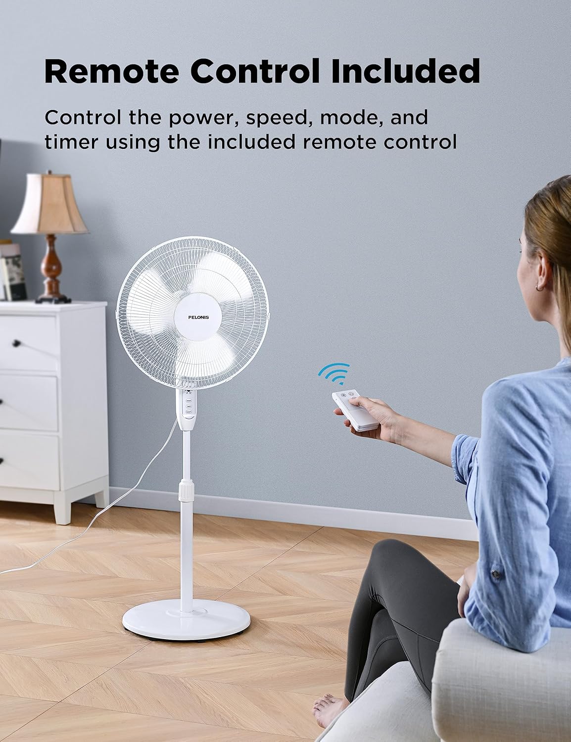 Ventilador oscilante de pie con pedestal de 16 pulgadas, temporizador de 7