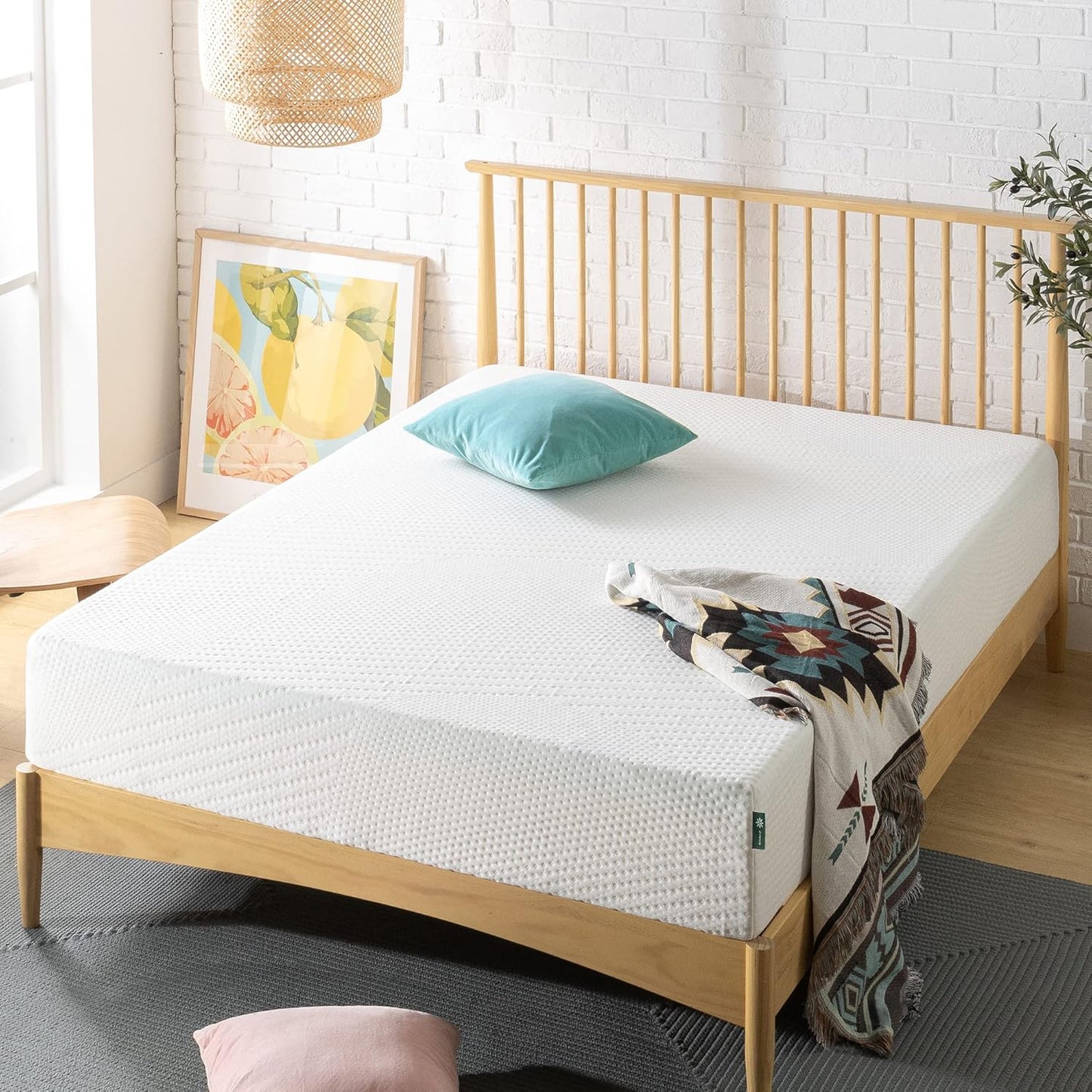 Colchón de espuma viscoelástica esencial de té verde de 10 pulgadas, cama en
