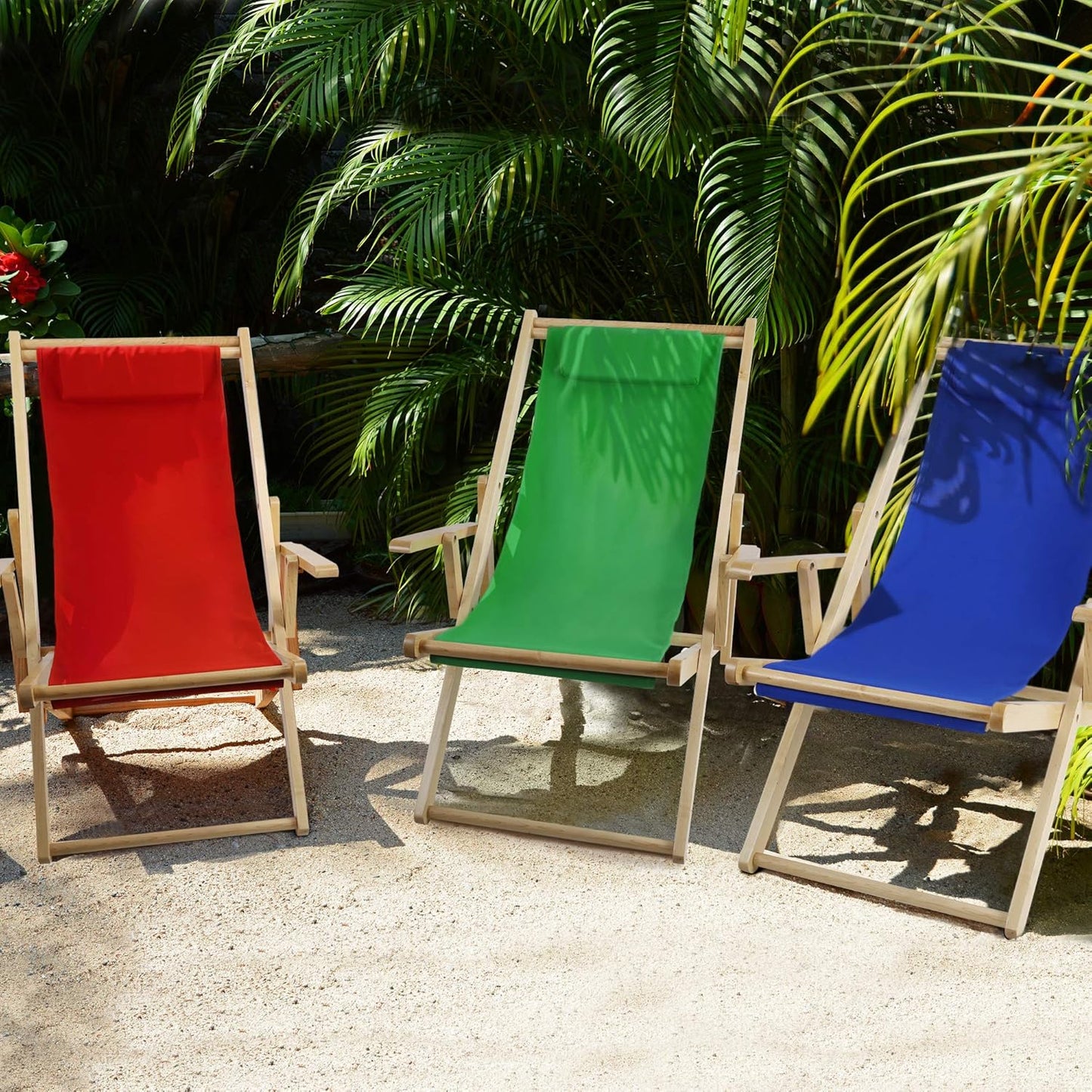 Silla ajustable con marco natural, lona roja