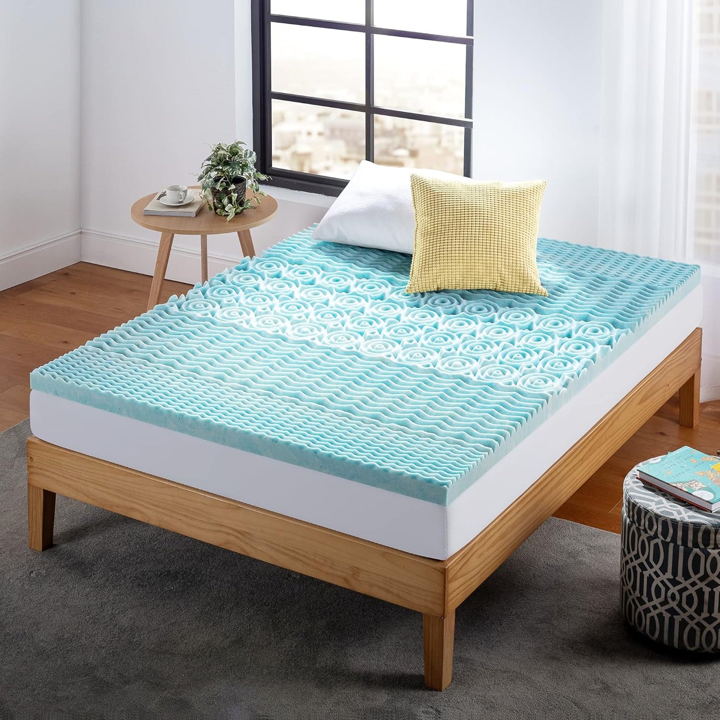 Cubrecolchón de espuma viscoelástica de gel refrescante de té verde de 2