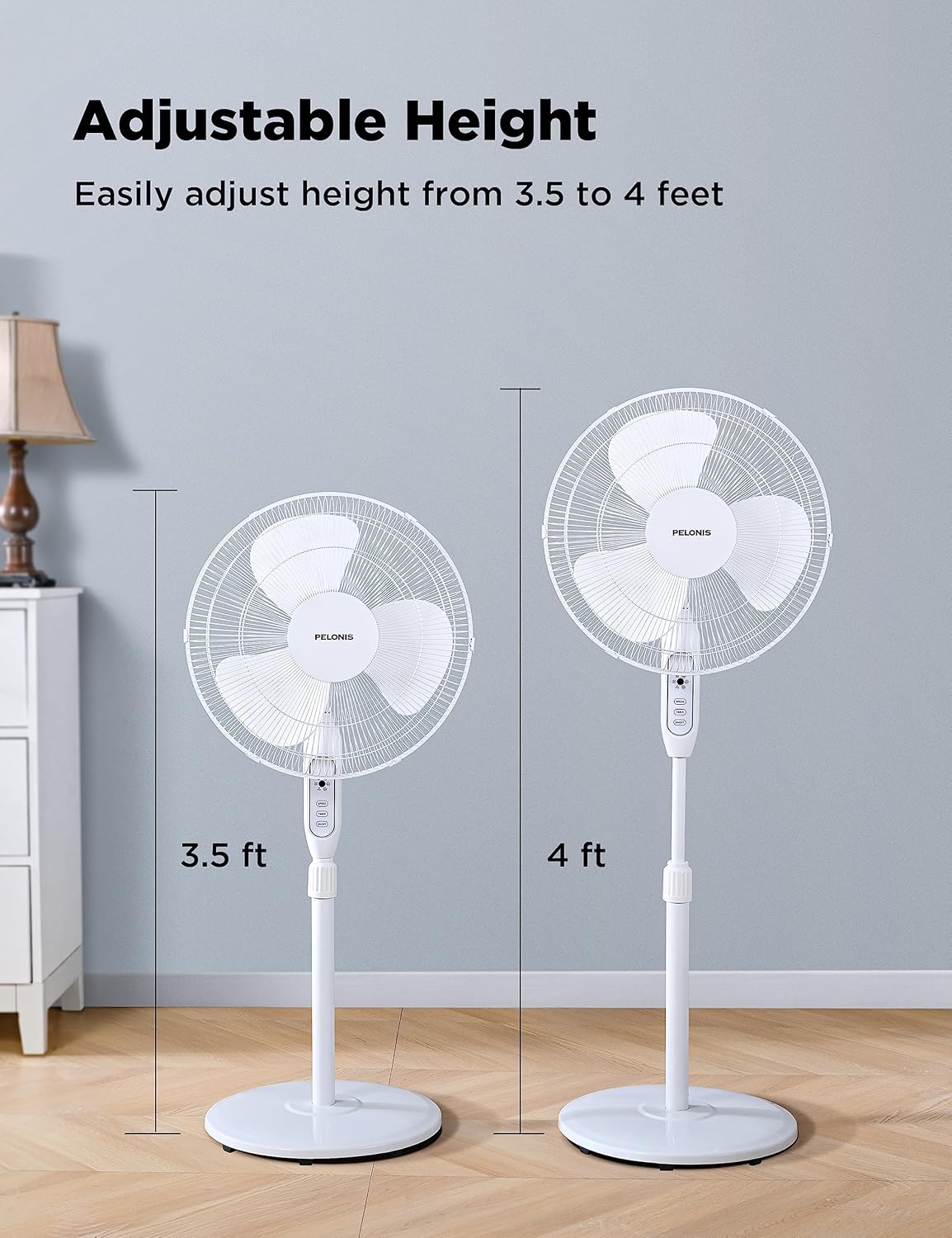 Ventilador oscilante de pie con pedestal de 16 pulgadas, temporizador de 7
