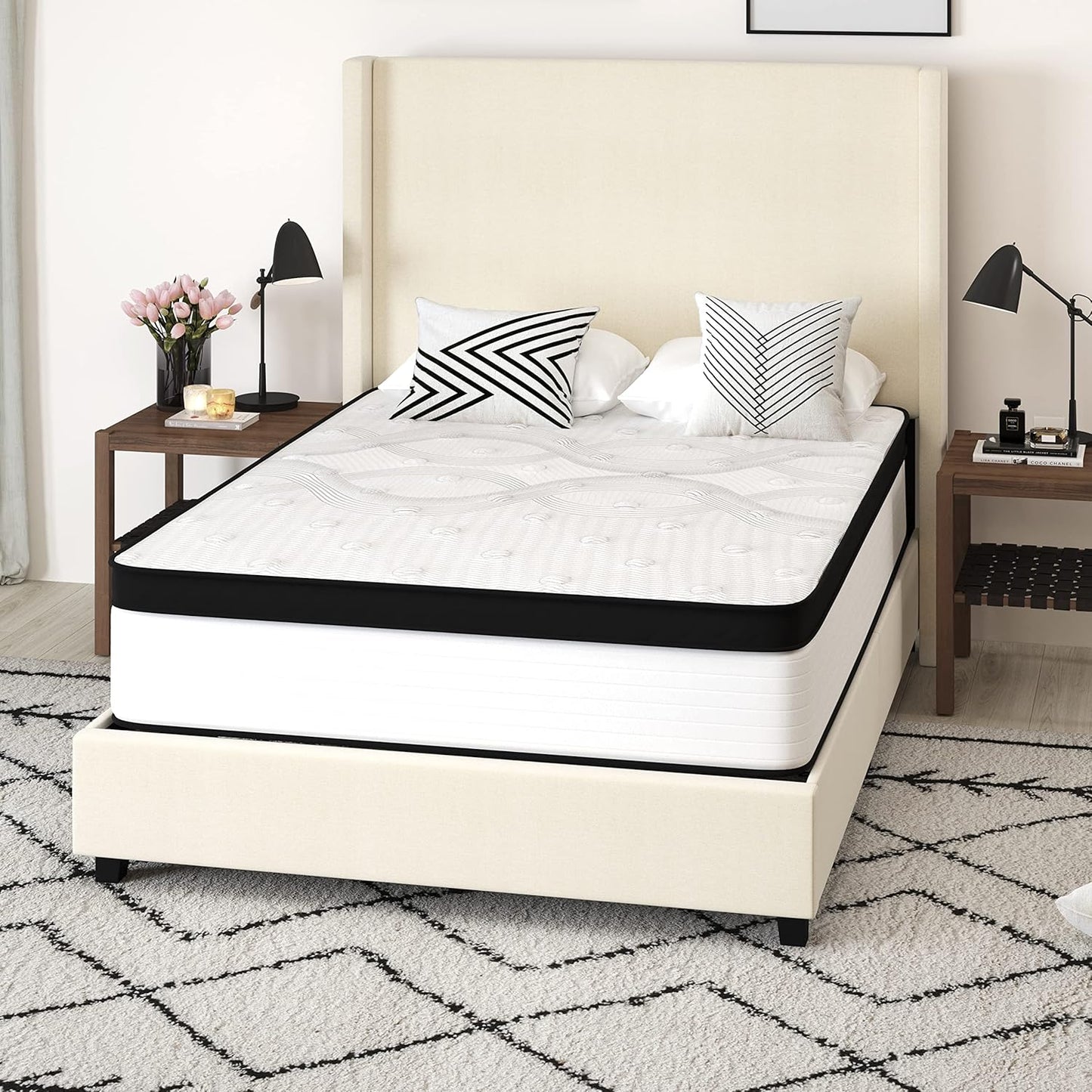 Lofton Colchón híbrido extra firme, color blanco, espuma certificada