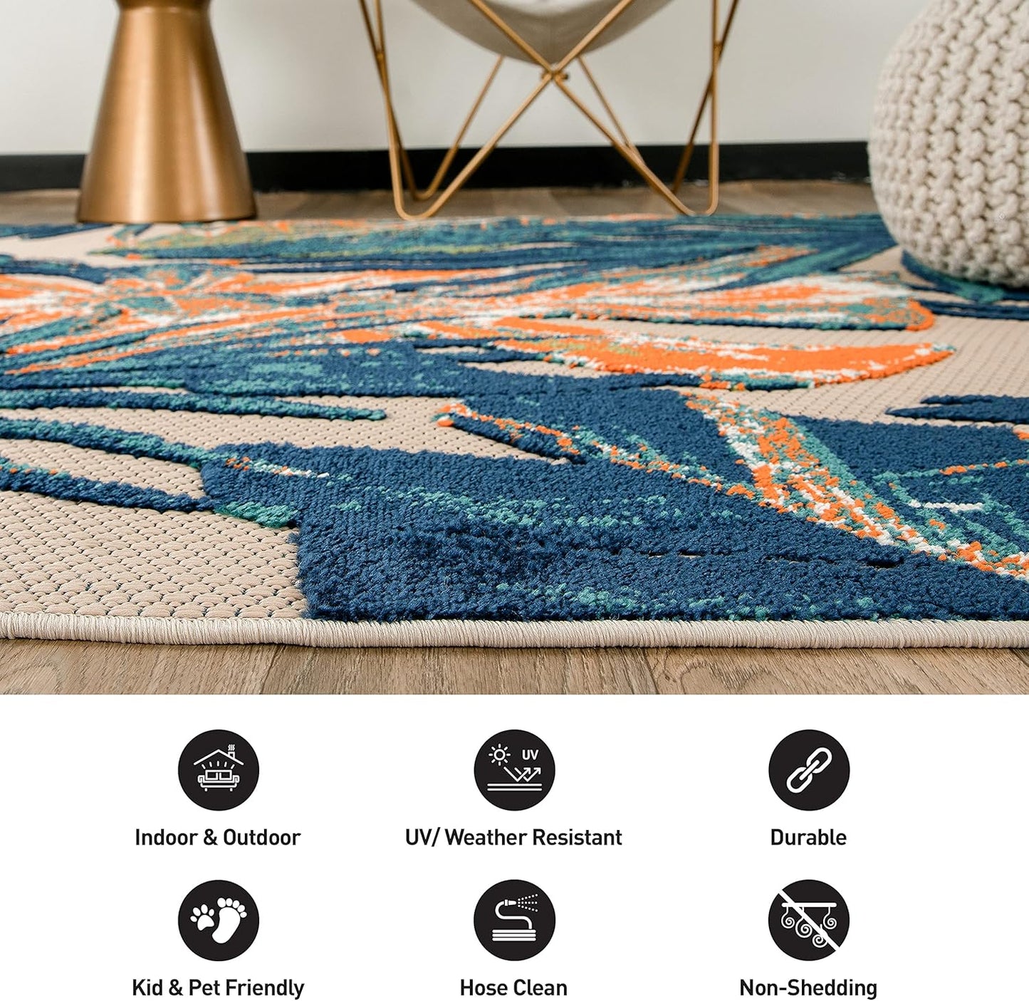 Alfombra de área para interiores y exteriores con hojas florales tropicales, 8
