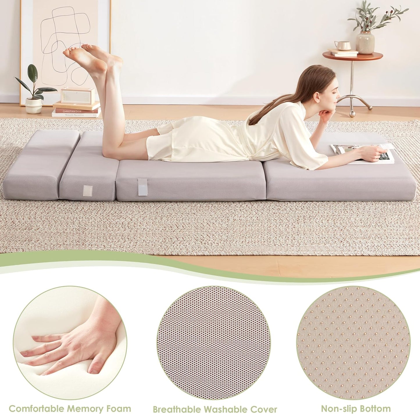 Colchón plegable de 4 pulgadas, sofá cama plegable para adultos, campamento,