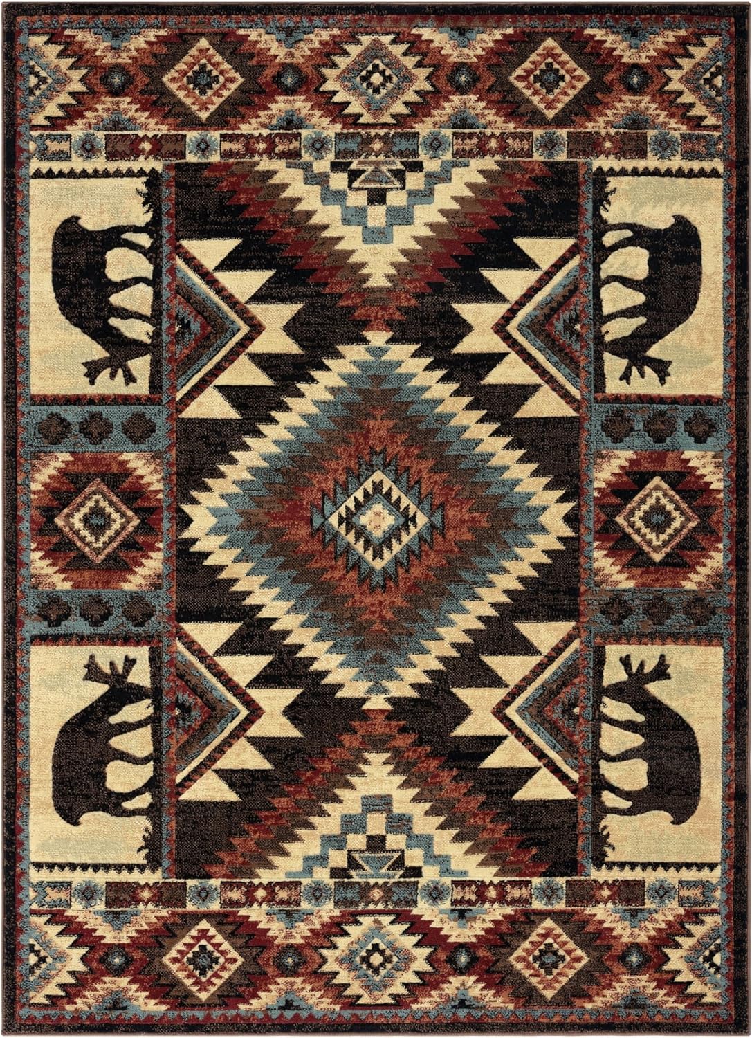 Alfombra rústica Buffalo Southwest, color marrón y rojo, 5 pies 2 pulgadas x 7