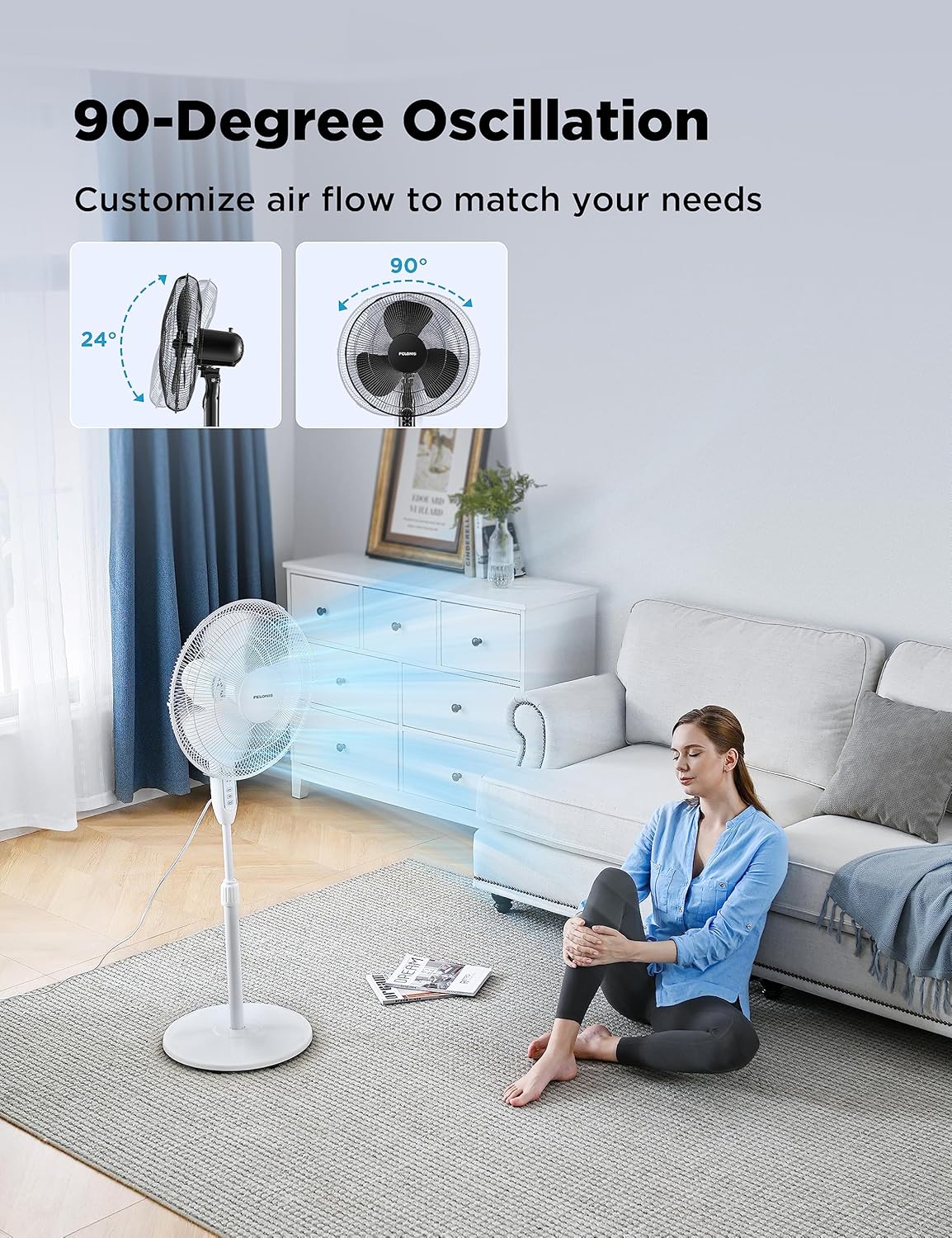 Ventilador oscilante de pie con pedestal de 16 pulgadas, temporizador de 7