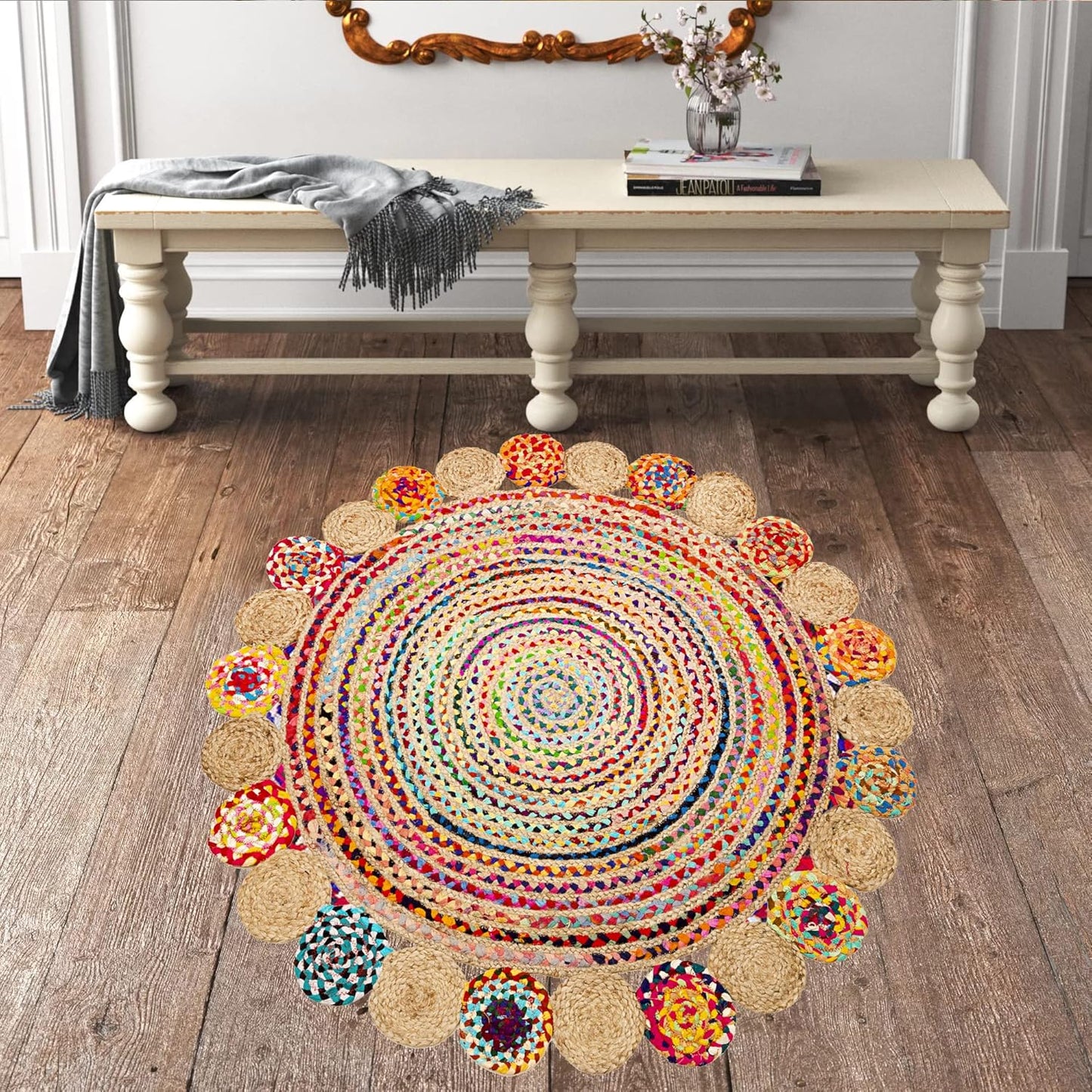 Alfombra reversible de algodón hecha a mano, 3 pies, multicolor, tejida a mano,
