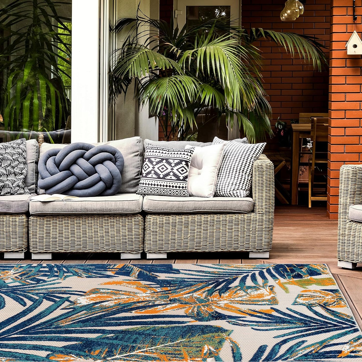 Alfombra de área para interiores y exteriores con hojas florales tropicales, 8
