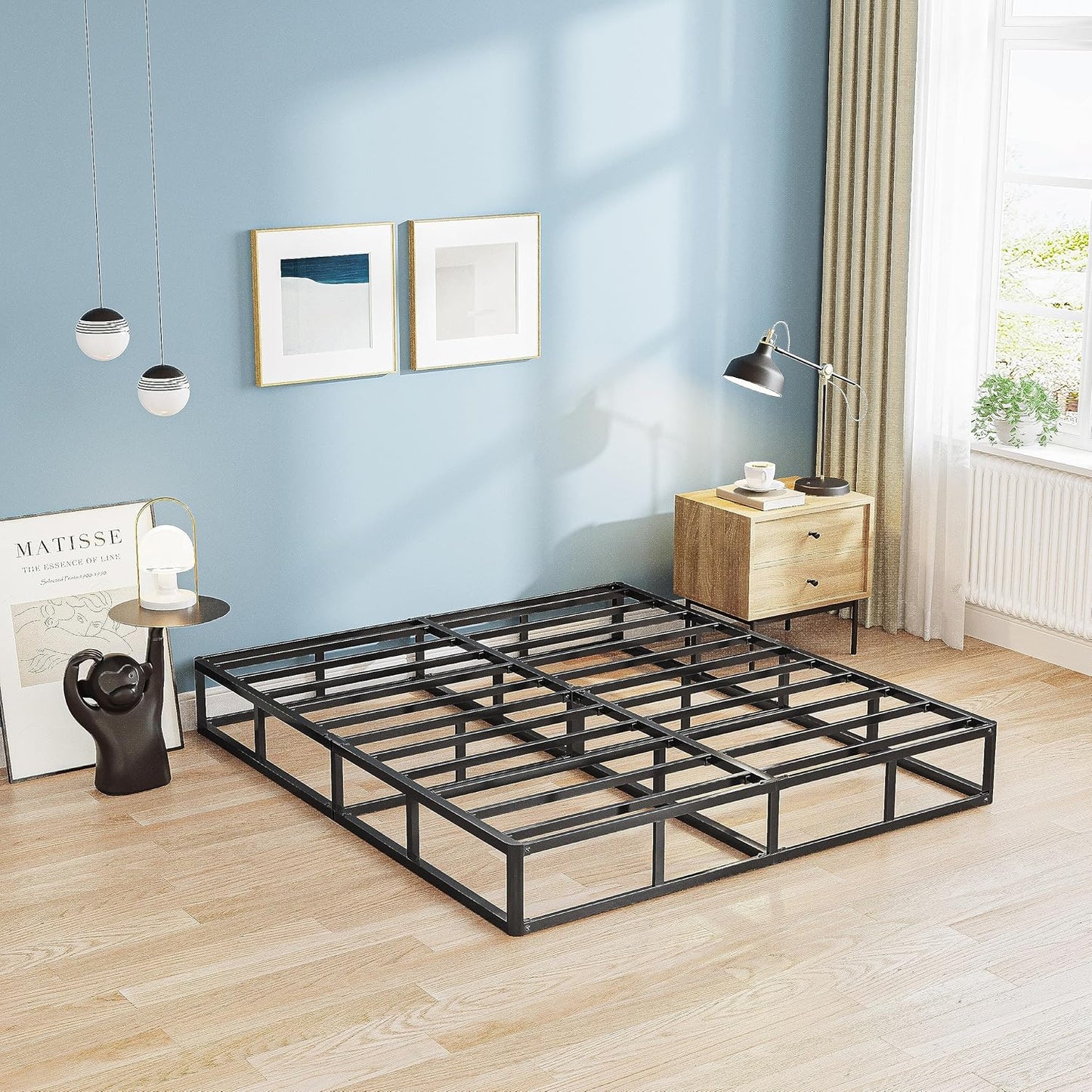Somier de 7 pulgadas para cama matrimonial, base de colchón de marco de metal