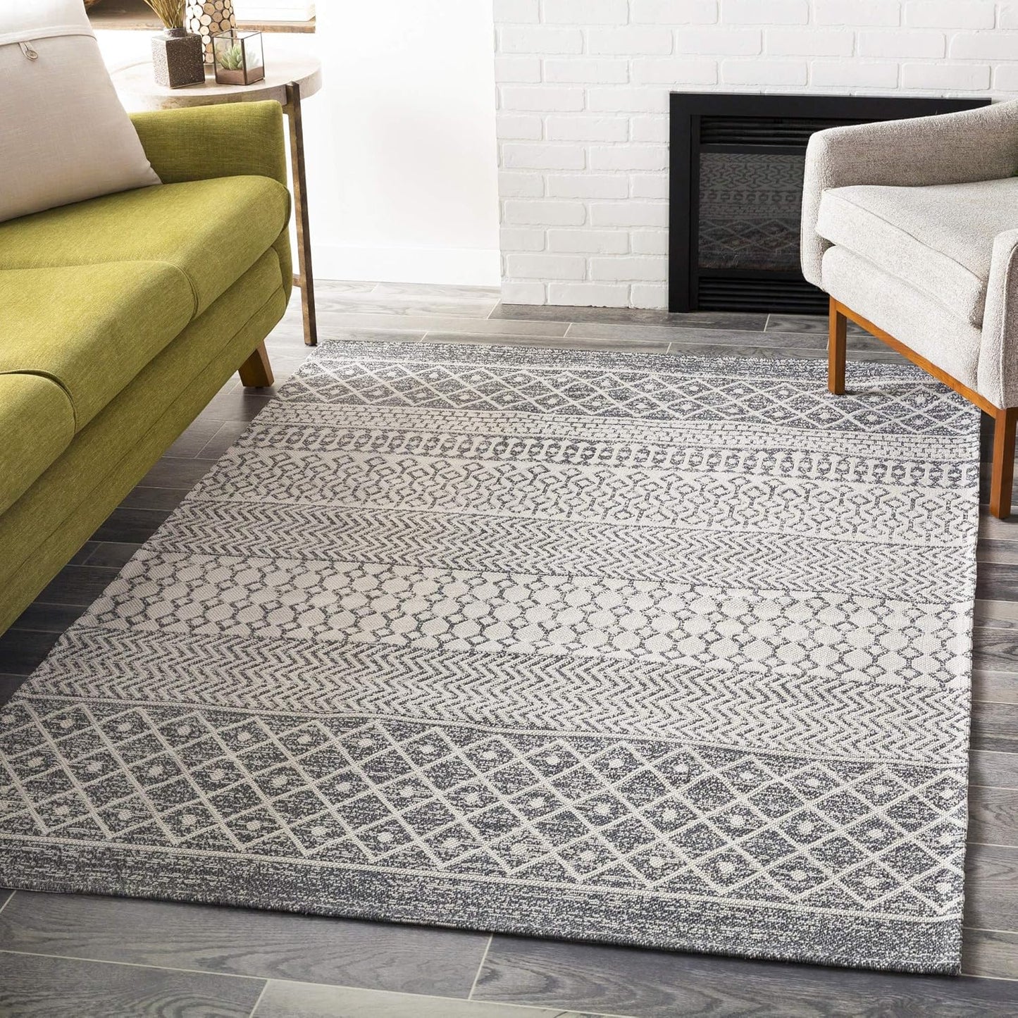 Tirian Alfombra marroquí bohemia, 2 x 2 pies 9 pulgadas, color carbón