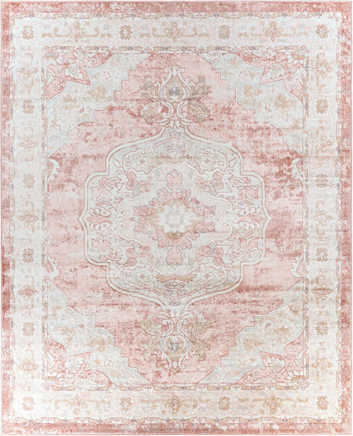 Bilal Alfombra tradicional de medallón, 9 pies 2 pulgadas x 12 pies, color rosa