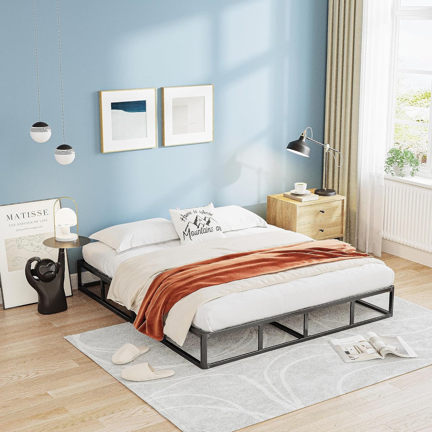 Somier de 7 pulgadas para cama matrimonial, base de colchón de marco de metal