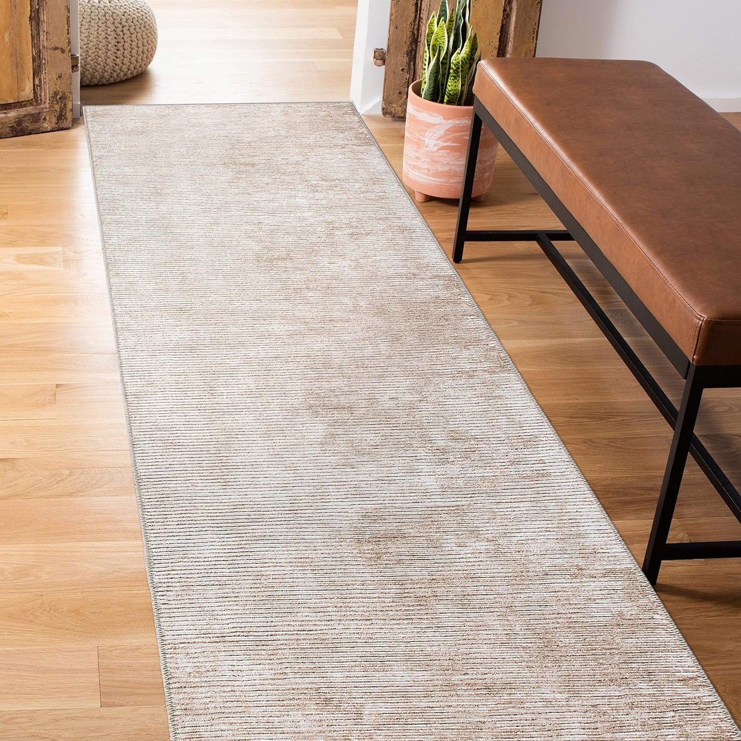 Rugshop Alfombra de pasillo contemporánea a rayas envejecidas resistente a las