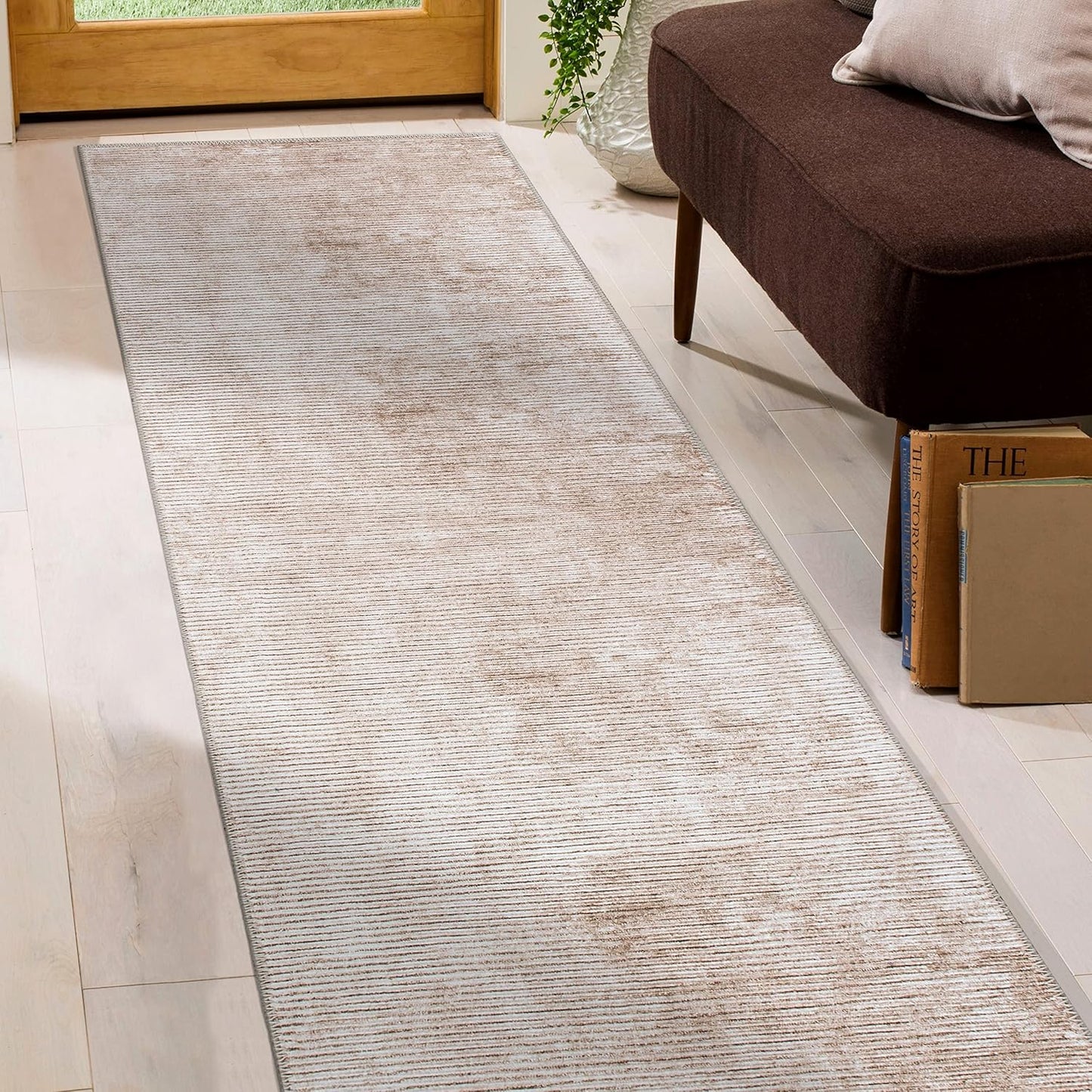 Rugshop Alfombra de pasillo contemporánea a rayas envejecidas resistente a las