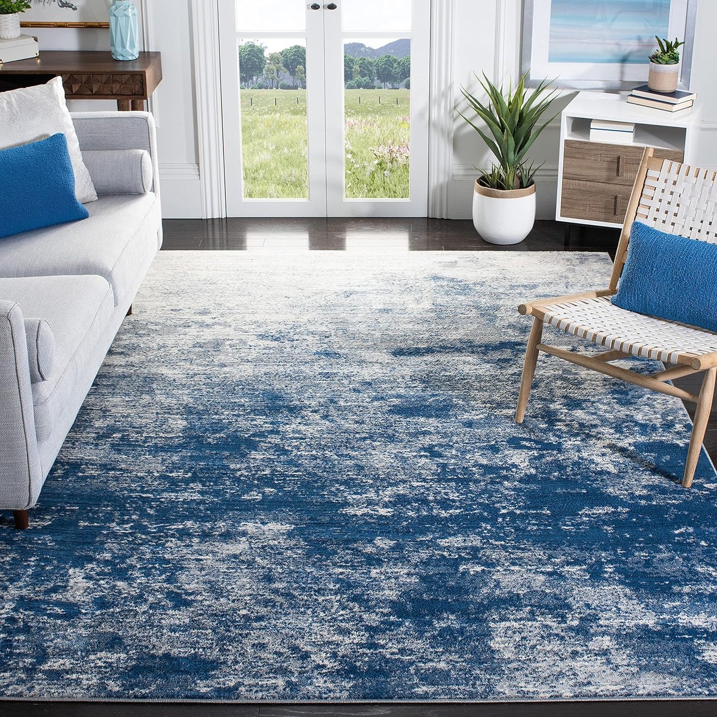 Brentwood Collection Alfombra de área de 8 x 10 pies, gris y azul marino,