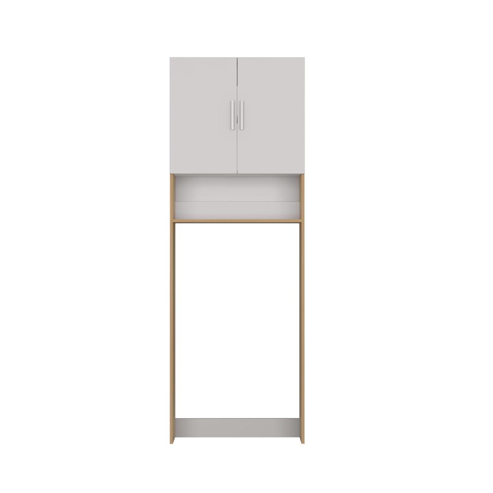 Ahorrador de Espacio para Lavadora, Blanco Duqueza y Fresno, con dos puertas y tres entrepaños