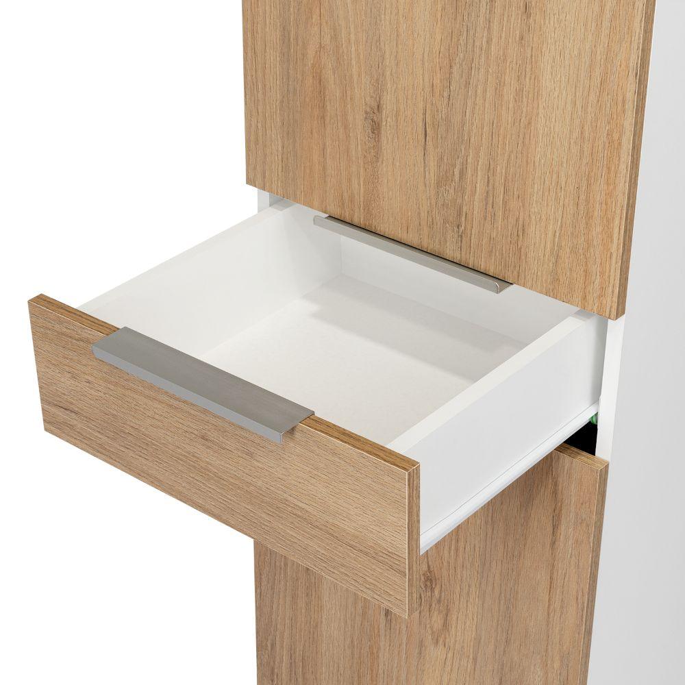Alacena Amir, Blanco y Beige, con Una Puerta Abatible con Almacenamiento Extra y Patas de Acero - VIRTUAL MUEBLES