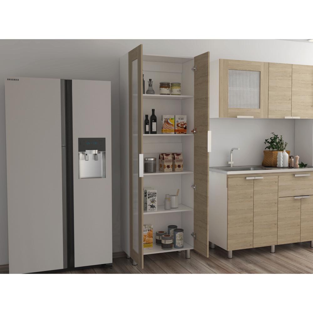 Alacena Diamante, Blanco y Beige, Amplios Espacios Para Guardar Alimentos y Electrodomésticos